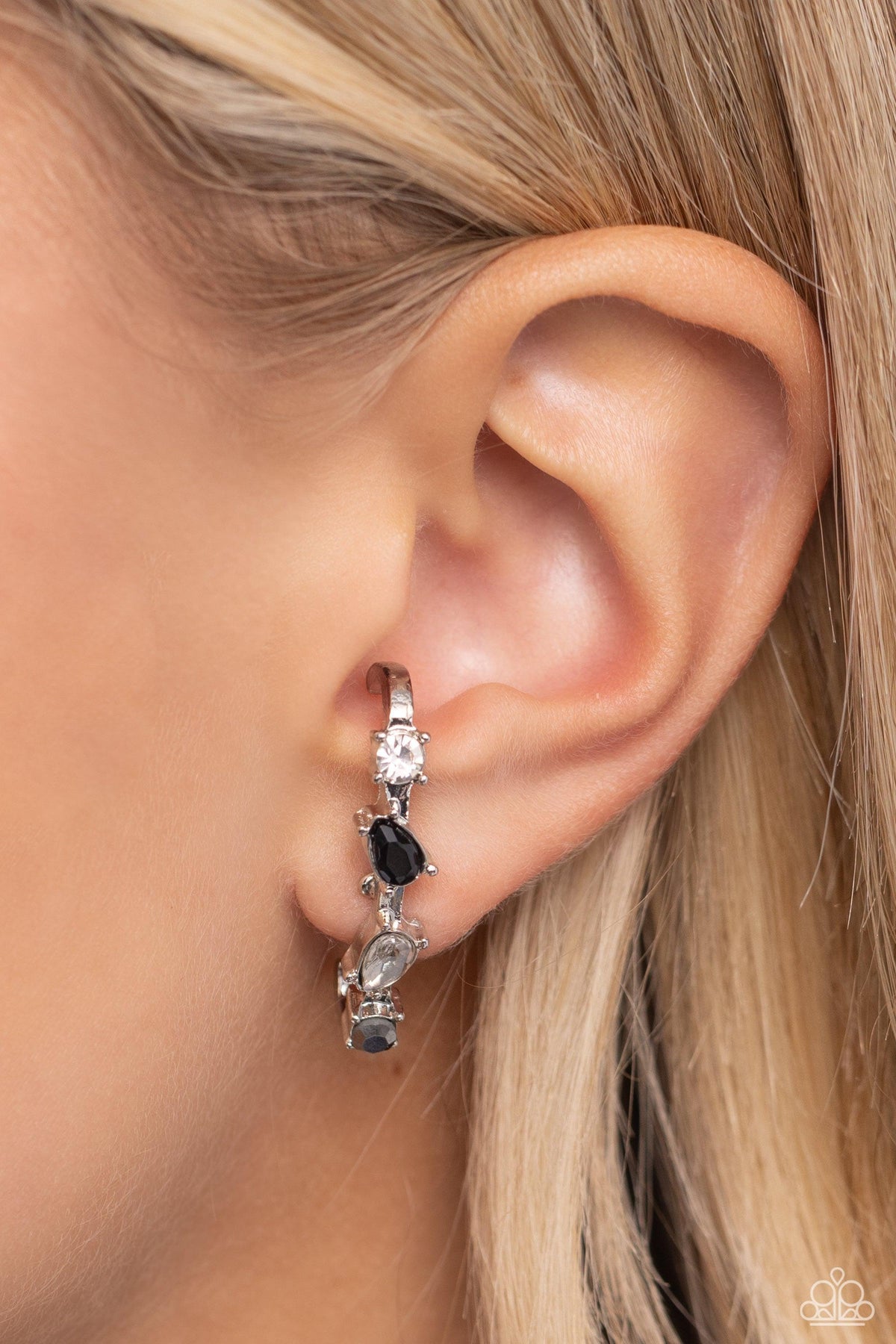 Trendy Twists Black &amp; White Rhinestone Illusion Post Earrings - Paparazzi Accessories