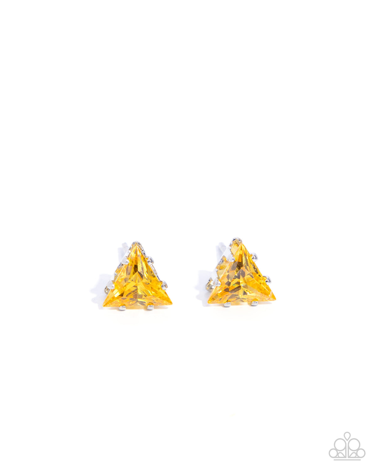 Triangular Twinkle Yellow Rhinestone Earrings - Paparazzi Accessories- lightbox - CarasShop.com - $5 Jewelry by Cara Jewels