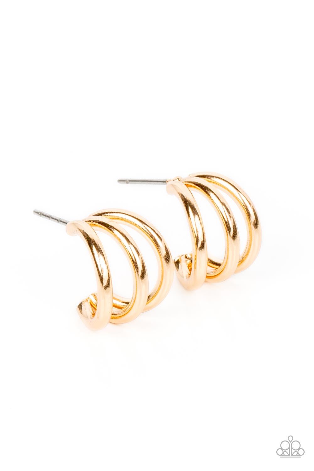 TRIPLE Down Gold Mini Hoop Earrings - Paparazzi Accessories- lightbox - CarasShop.com - $5 Jewelry by Cara Jewels