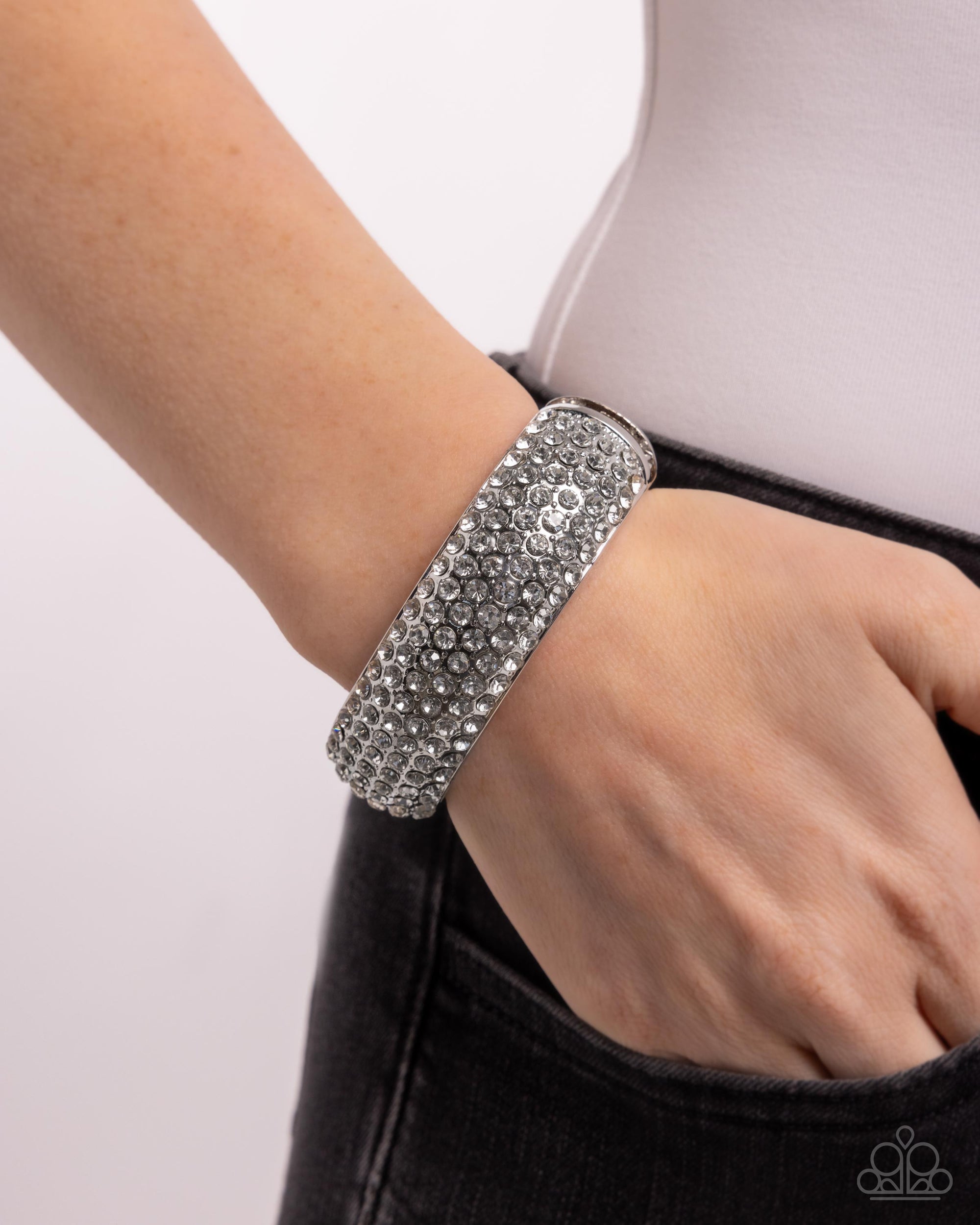 Triumphant Twinkle White Rhinestone Bracelet - Paparazzi Accessories- lightbox - CarasShop.com - $5 Jewelry by Cara Jewels