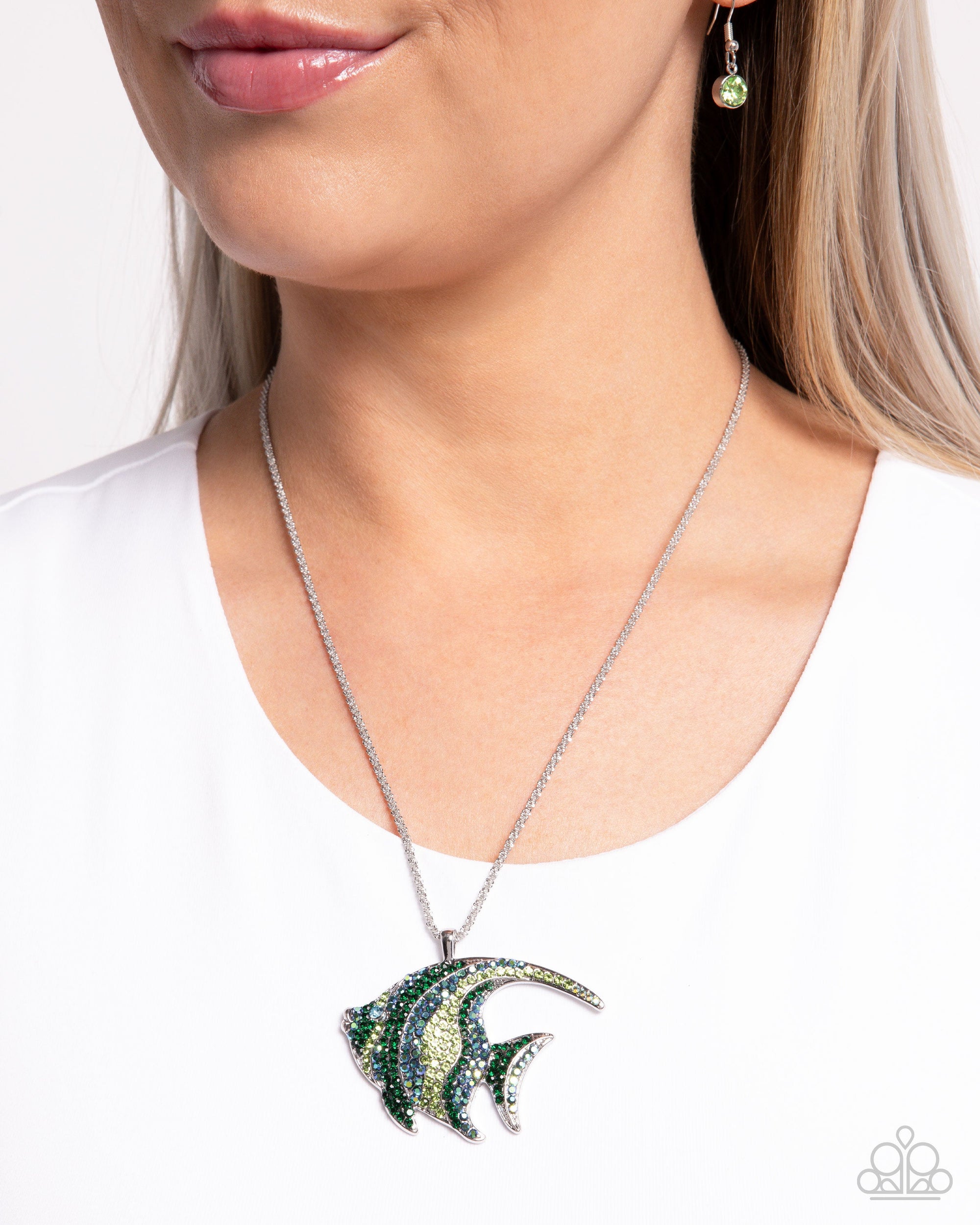 Tropical Talent Green & Blue Rhinestone Angelfish Necklace - Paparazzi Accessories- lightbox - CarasShop.com - $5 Jewelry by Cara Jewels