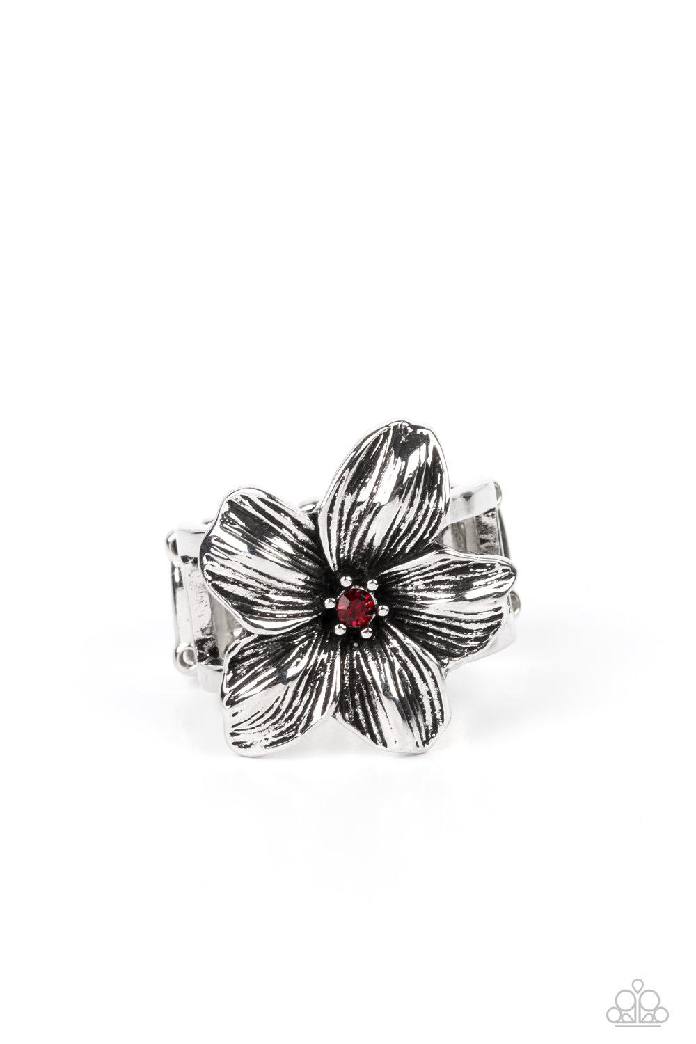 Tropical Treat Red Flower Ring - Paparazzi Accessories- lightbox - CarasShop.com - $5 Jewelry by Cara Jewels