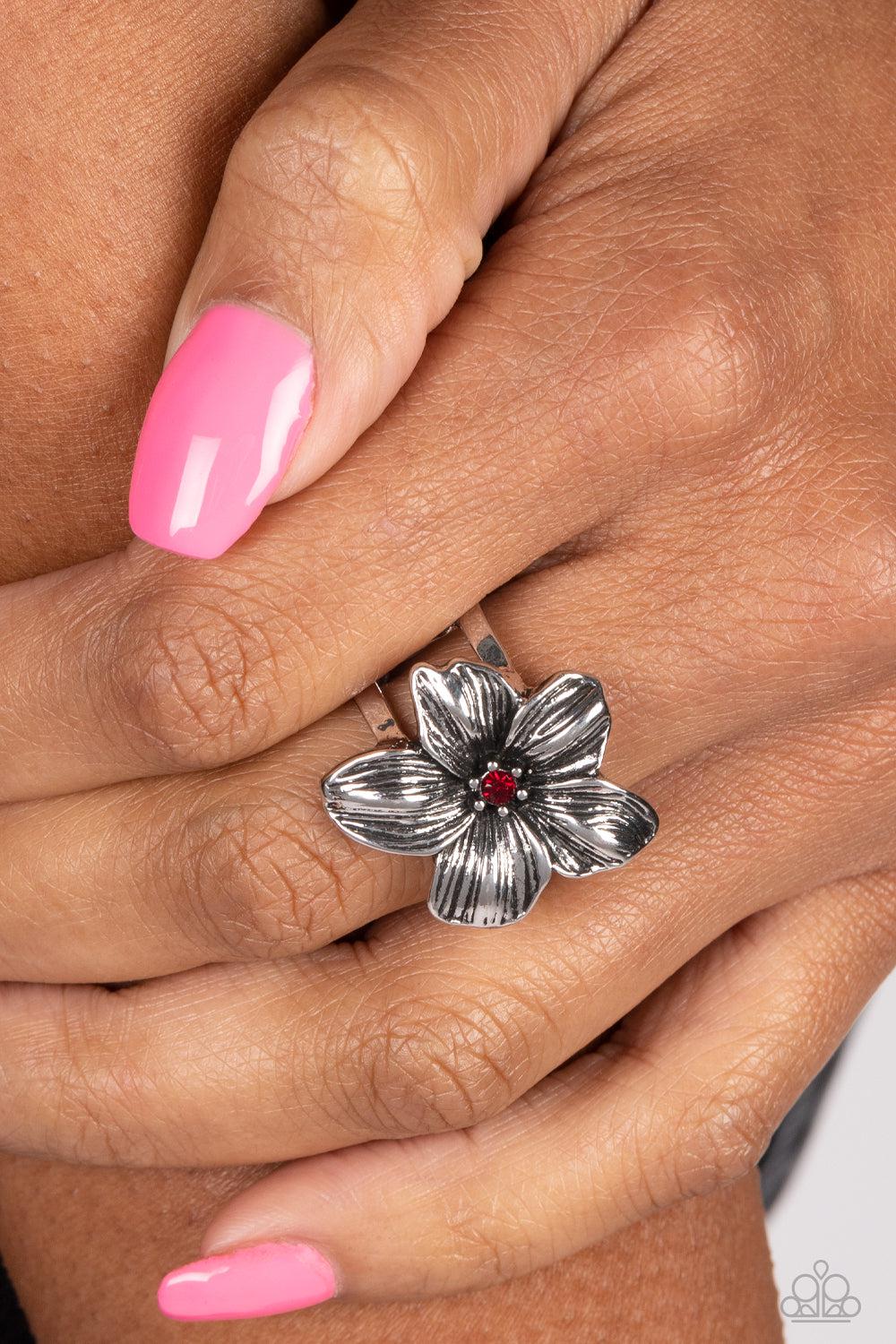 Tropical Treat Red Flower Ring - Paparazzi Accessories-on model - CarasShop.com - $5 Jewelry by Cara Jewels