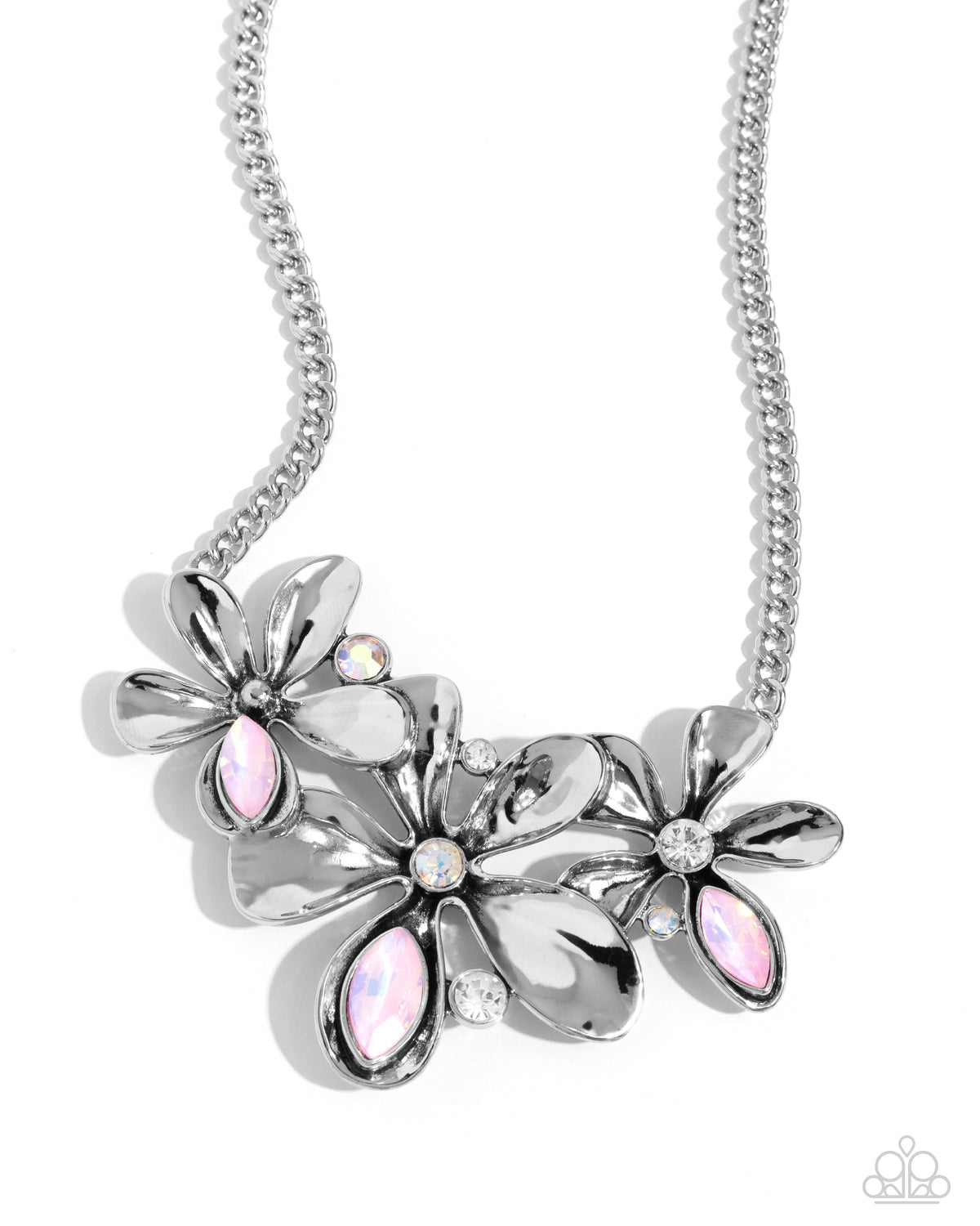 Twirling Triad Pink &amp; Silver Flower Necklace - Paparazzi Accessories- lightbox - CarasShop.com - $5 Jewelry by Cara Jewels