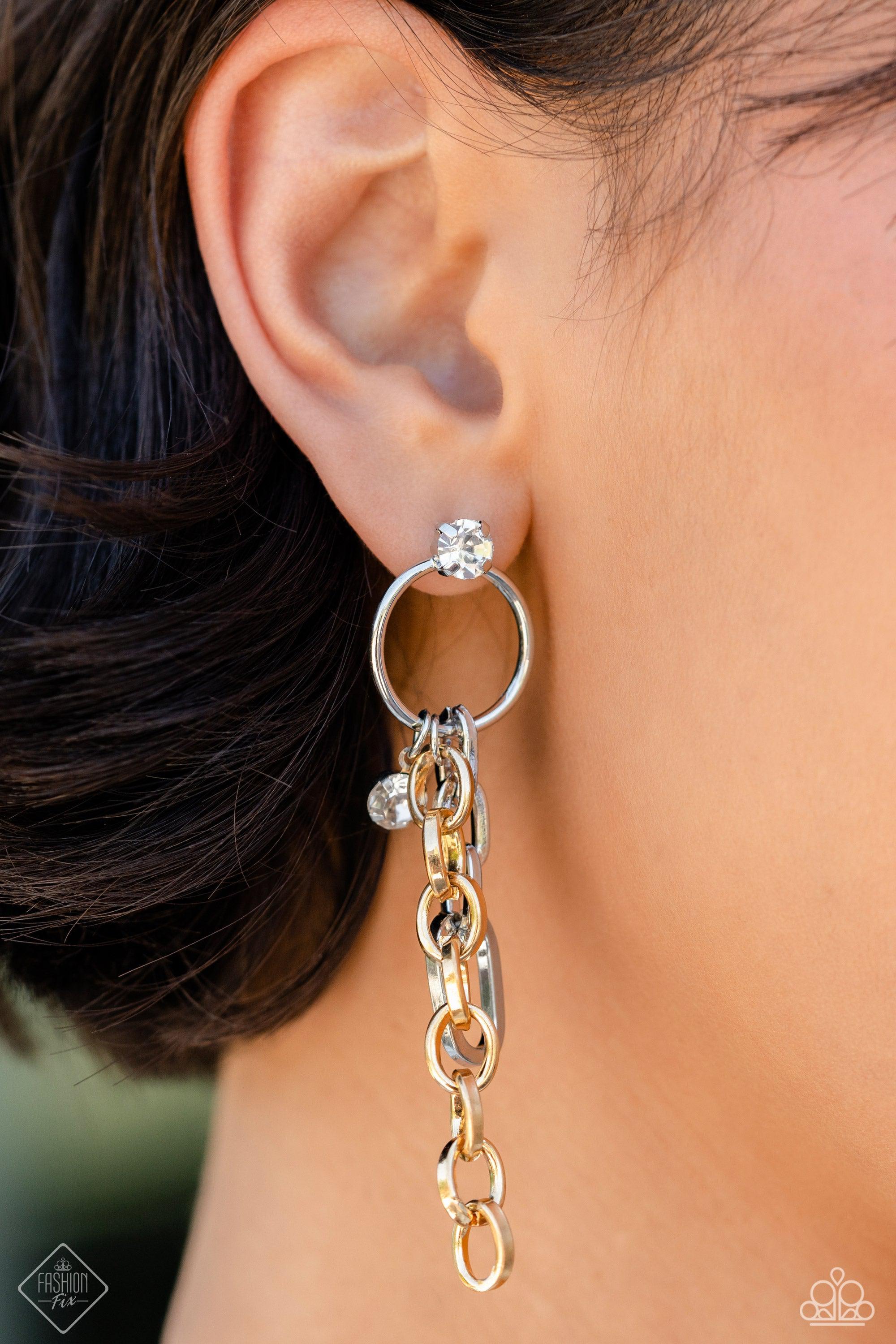 Two-Tone Trendsetter Multi Gold & Silver Earrings - Paparazzi Accessories- lightbox - CarasShop.com - $5 Jewelry by Cara Jewels