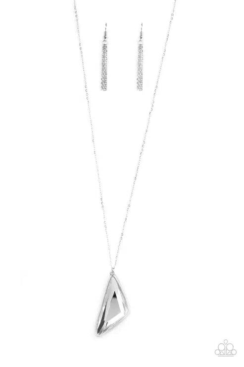 Ultra Sharp White Triangular Gem Necklace - Paparazzi Accessories- lightbox - CarasShop.com - $5 Jewelry by Cara Jewels
