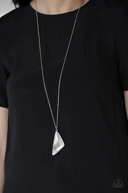 Ultra Sharp White Triangular Gem Necklace - Paparazzi Accessories- on model - CarasShop.com - $5 Jewelry by Cara Jewels