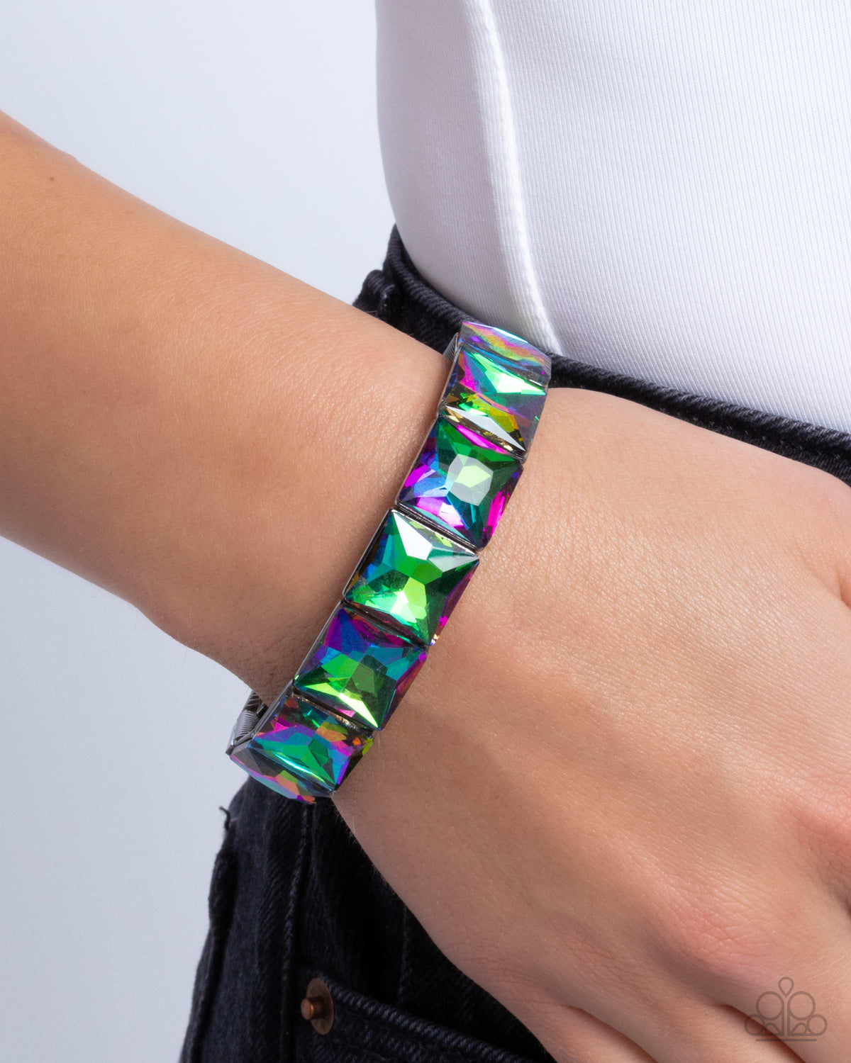 Upscale Funk Multi Oil Spill Gem Bracelet - Paparazzi Accessories-on model - CarasShop.com - $5 Jewelry by Cara Jewels