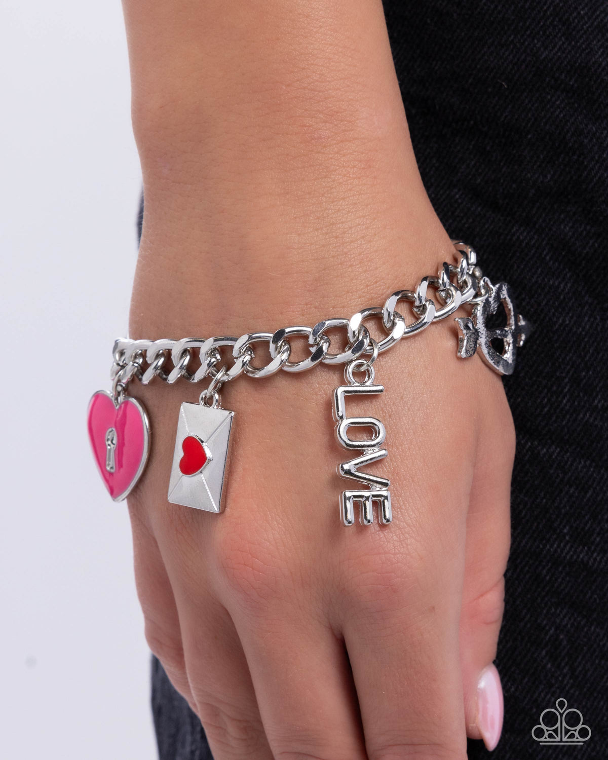 Valentines Variety Multi Heart Charm Bracelet - Paparazzi Accessories-on model - CarasShop.com - $5 Jewelry by Cara Jewels