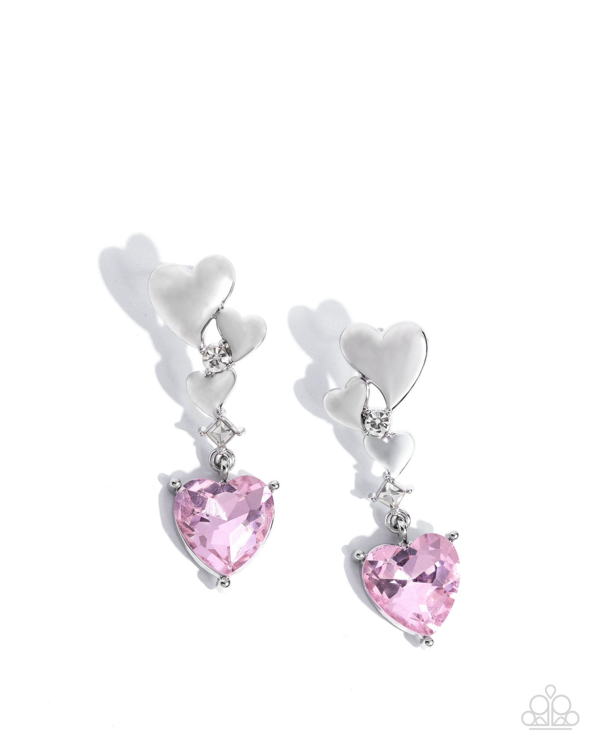 Valentines Vaudeville Pink Rhinestone Heart Earrings - Paparazzi Accessories- lightbox - CarasShop.com - $5 Jewelry by Cara Jewels