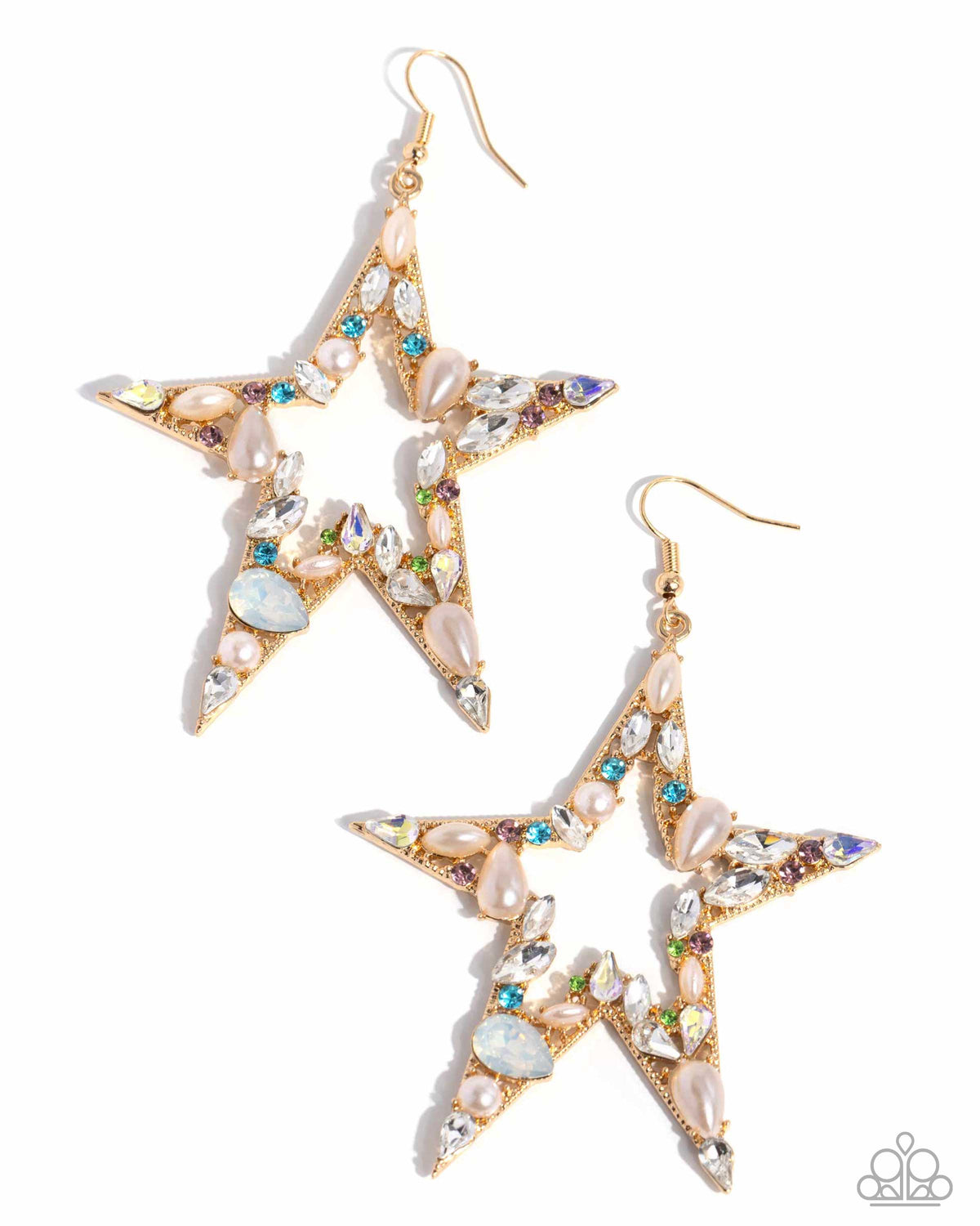 Variegated Value Multi Rhinestone and Pearl Star Earrings - Paparazzi Accessories- lightbox - CarasShop.com - $5 Jewelry by Cara Jewels