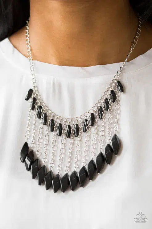 Venturous Vibes Black Necklace - Paparazzi Accessories- on model - CarasShop.com - $5 Jewelry by Cara Jewels