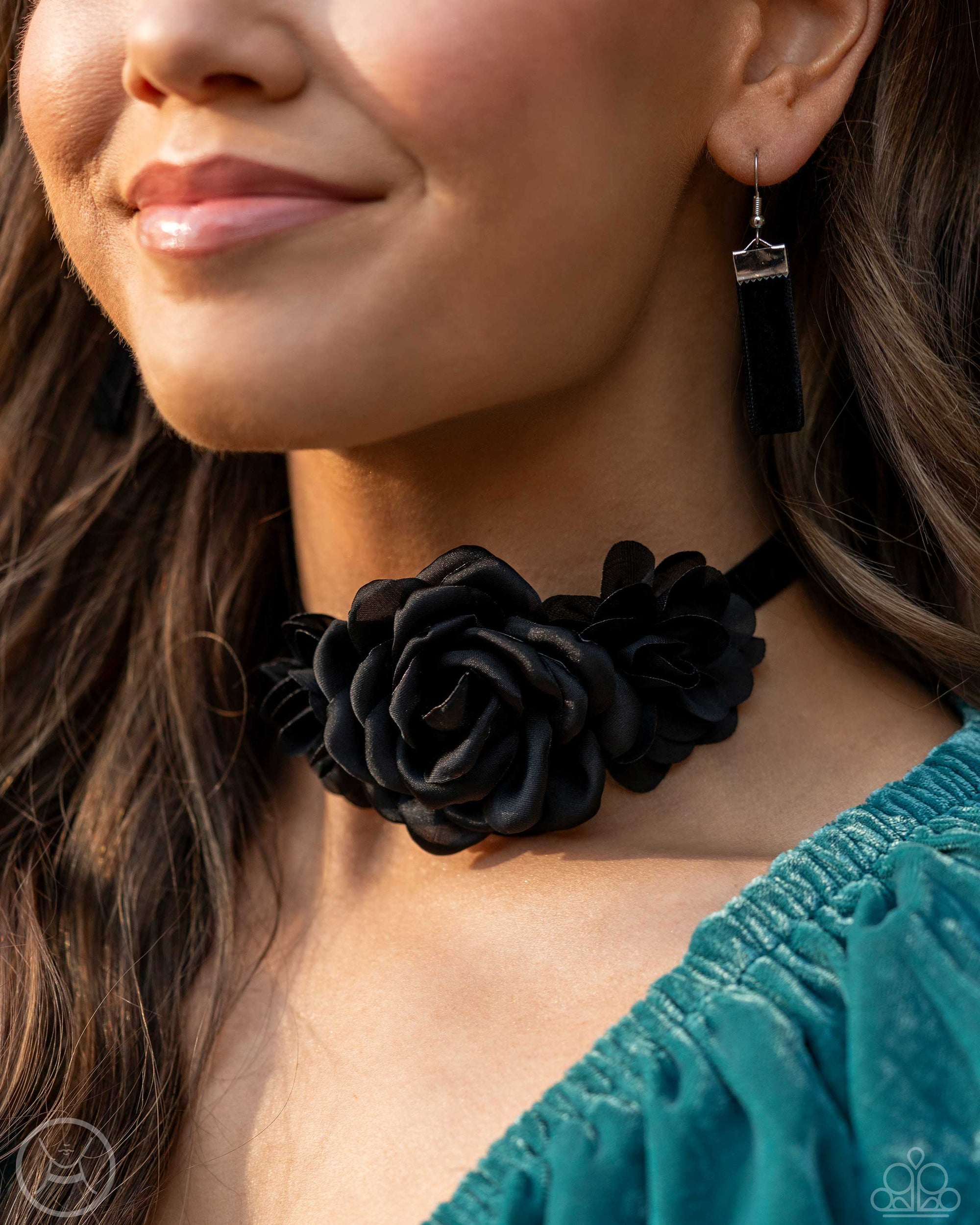 Very Viscountess Black Rose Choker Necklace - Paparazzi Accessories- lightbox - CarasShop.com - $5 Jewelry by Cara Jewels