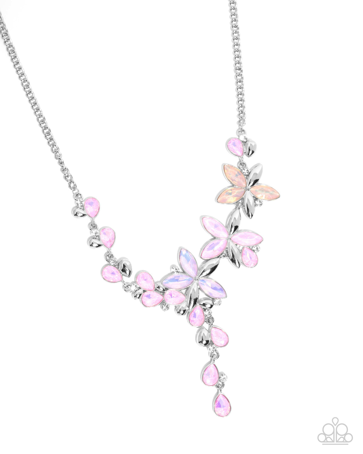 Vibrant Valley Pink, Purple &amp; Peach Opalescent Rhinestone Floral Necklace - Paparazzi Accessories- lightbox - CarasShop.com - $5 Jewelry by Cara Jewels