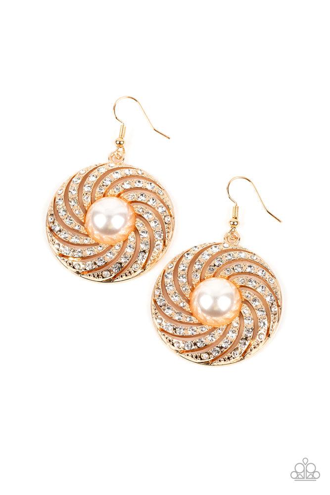 Vintage Vortex Gold Earrings - Paparazzi Accessories- lightbox - CarasShop.com - $5 Jewelry by Cara Jewels