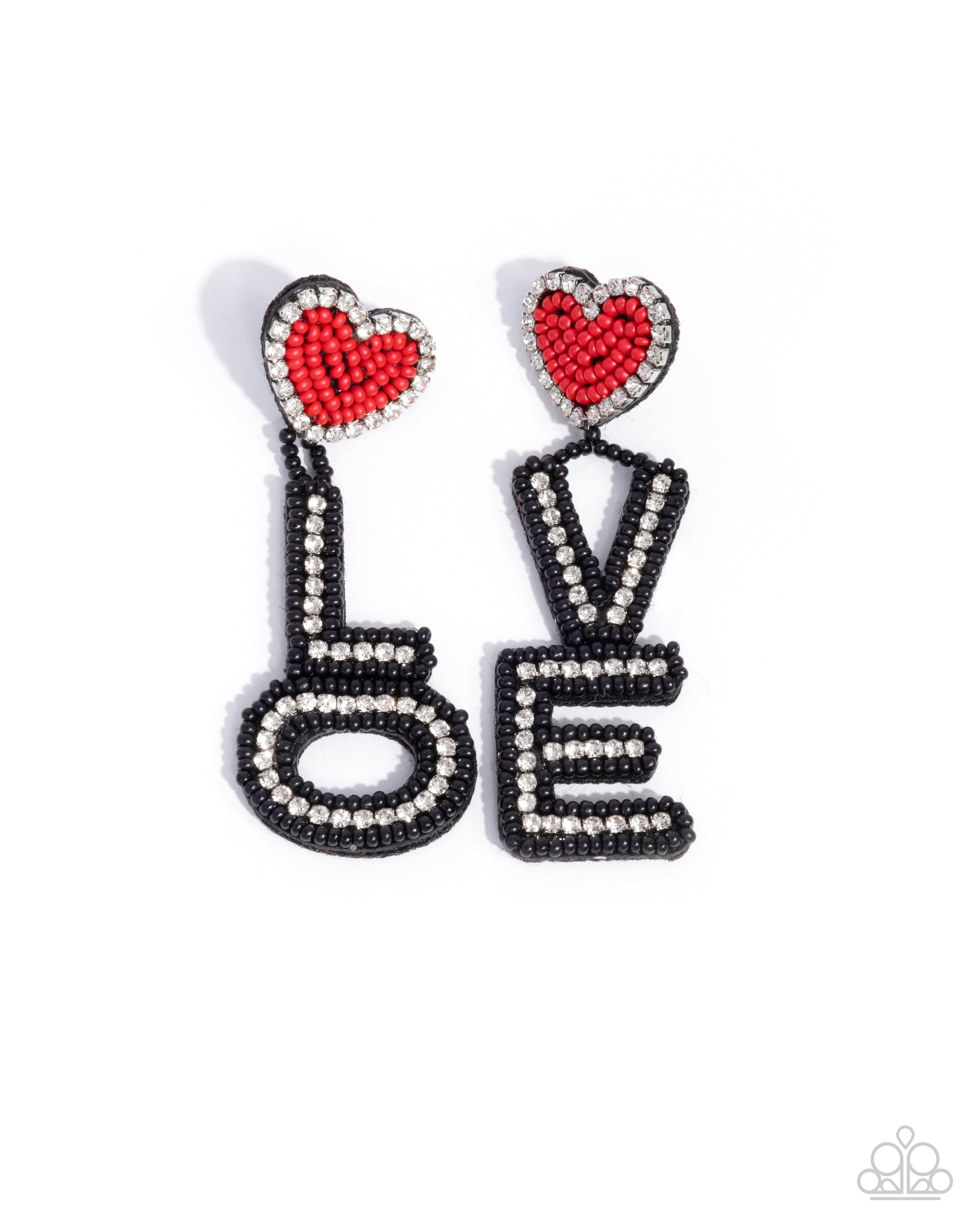 Visible Valentines Black & Red Seed Bead "LOVE" Earrings - Paparazzi Accessories- lightbox - CarasShop.com - $5 Jewelry by Cara Jewels