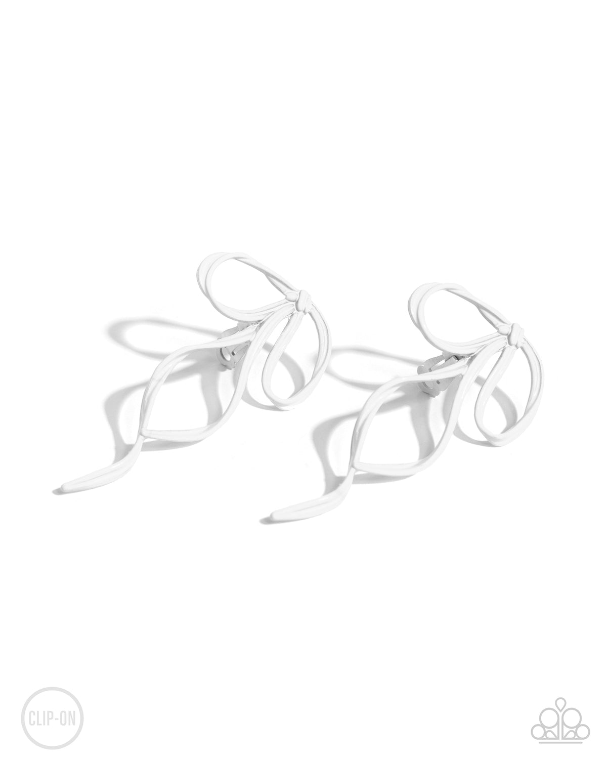 Vow To BOW White Clip-On Earrings - Paparazzi Accessories- lightbox - CarasShop.com - $5 Jewelry by Cara Jewels