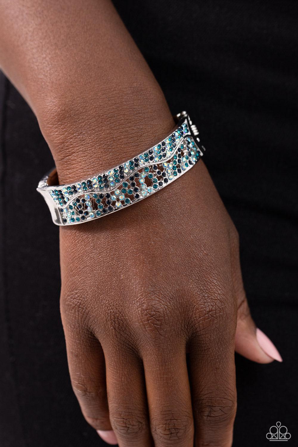 Wavy Whimsy Blue Rhinestone Bracelet - Paparazzi Accessories-on model - CarasShop.com - $5 Jewelry by Cara Jewels