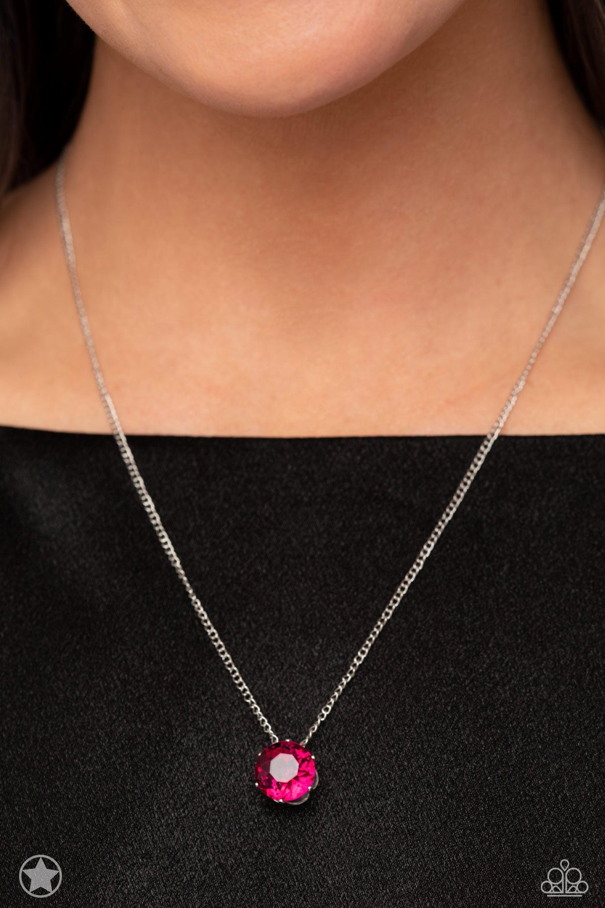 What a Gem Pink Rhinestone Necklace - Paparazzi Accessories-on model - CarasShop.com - $5 Jewelry by Cara Jewels