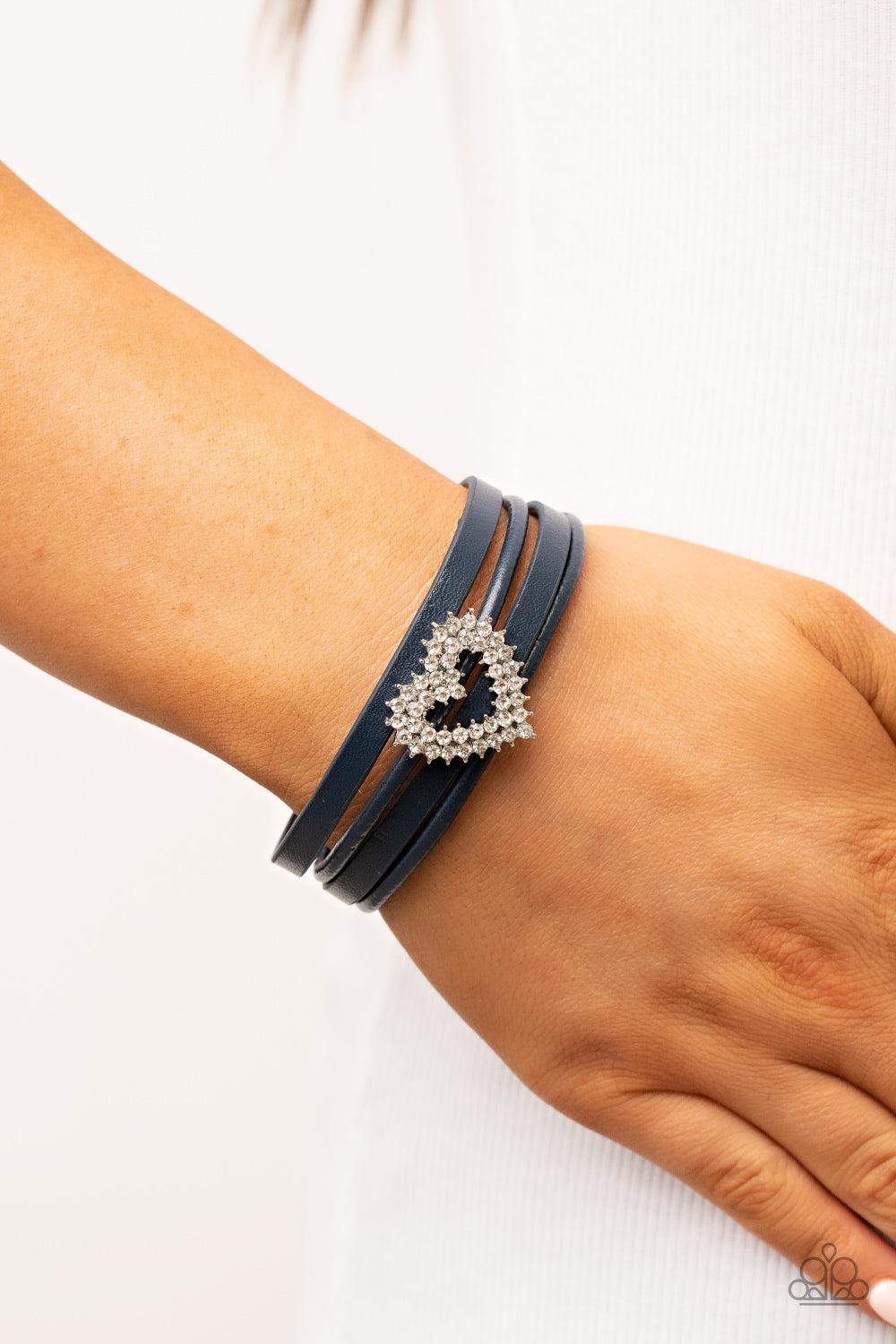 Black leather bracelet with silver clasp and black accessories -