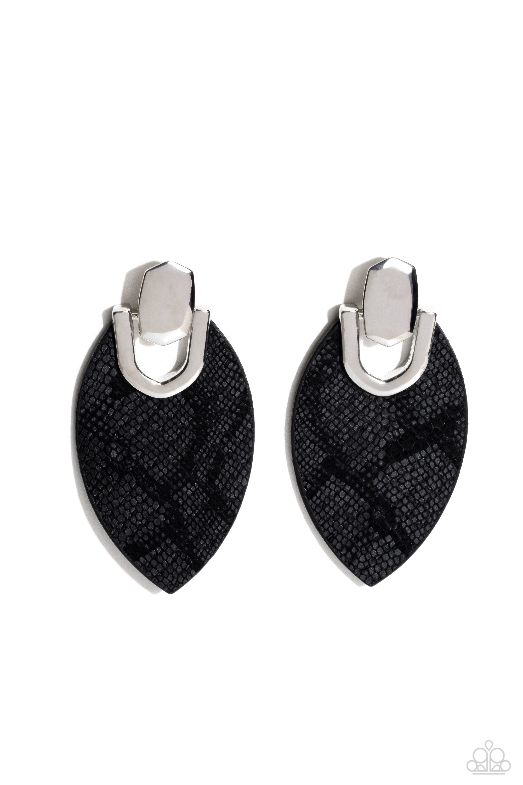 Wildly Workable Black Leather Earrings - Paparazzi Accessories- lightbox - CarasShop.com - $5 Jewelry by Cara Jewels