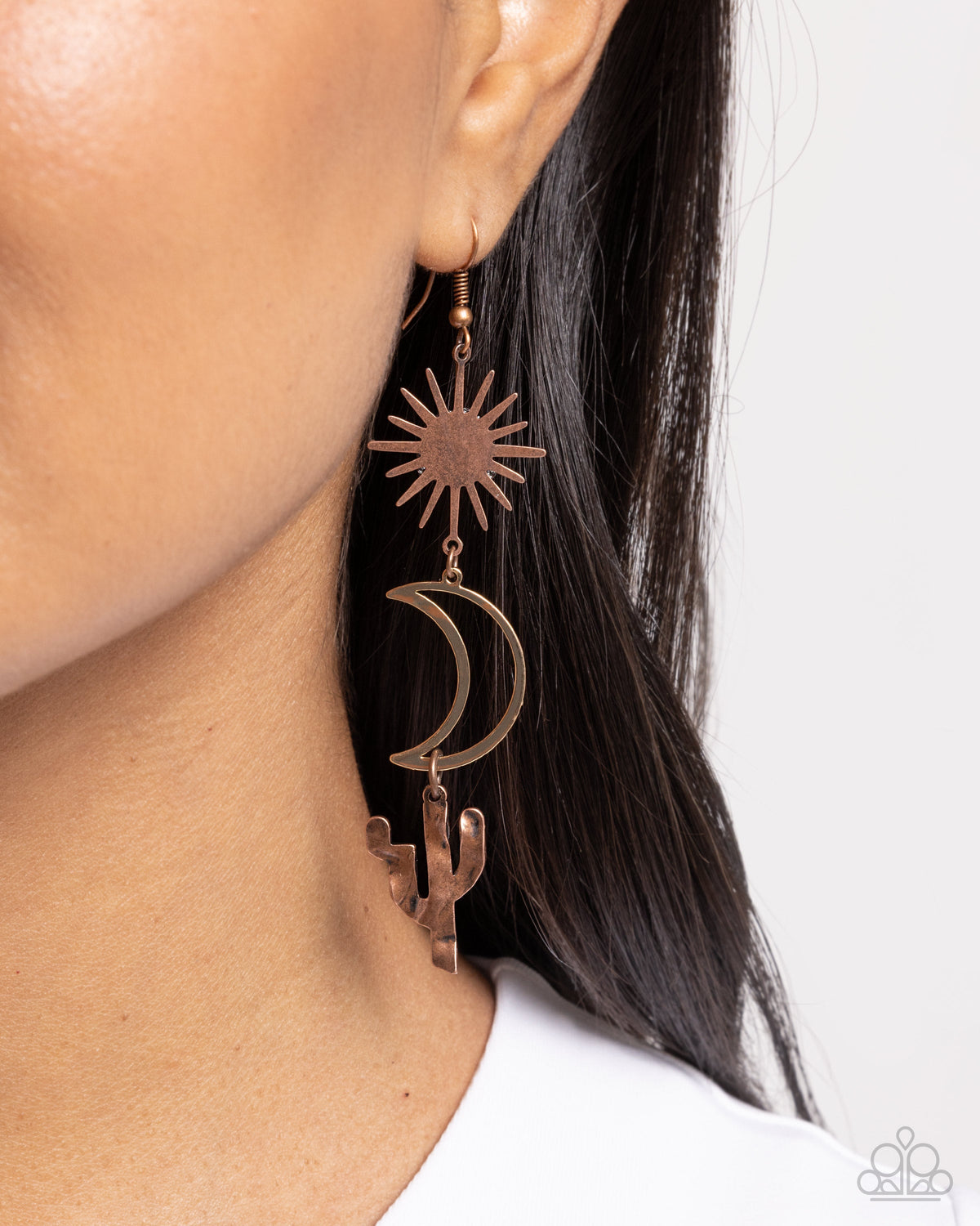 Wishfully Western Copper Star &amp; Cactus Earrings - Paparazzi Accessories-on model - CarasShop.com - $5 Jewelry by Cara Jewels