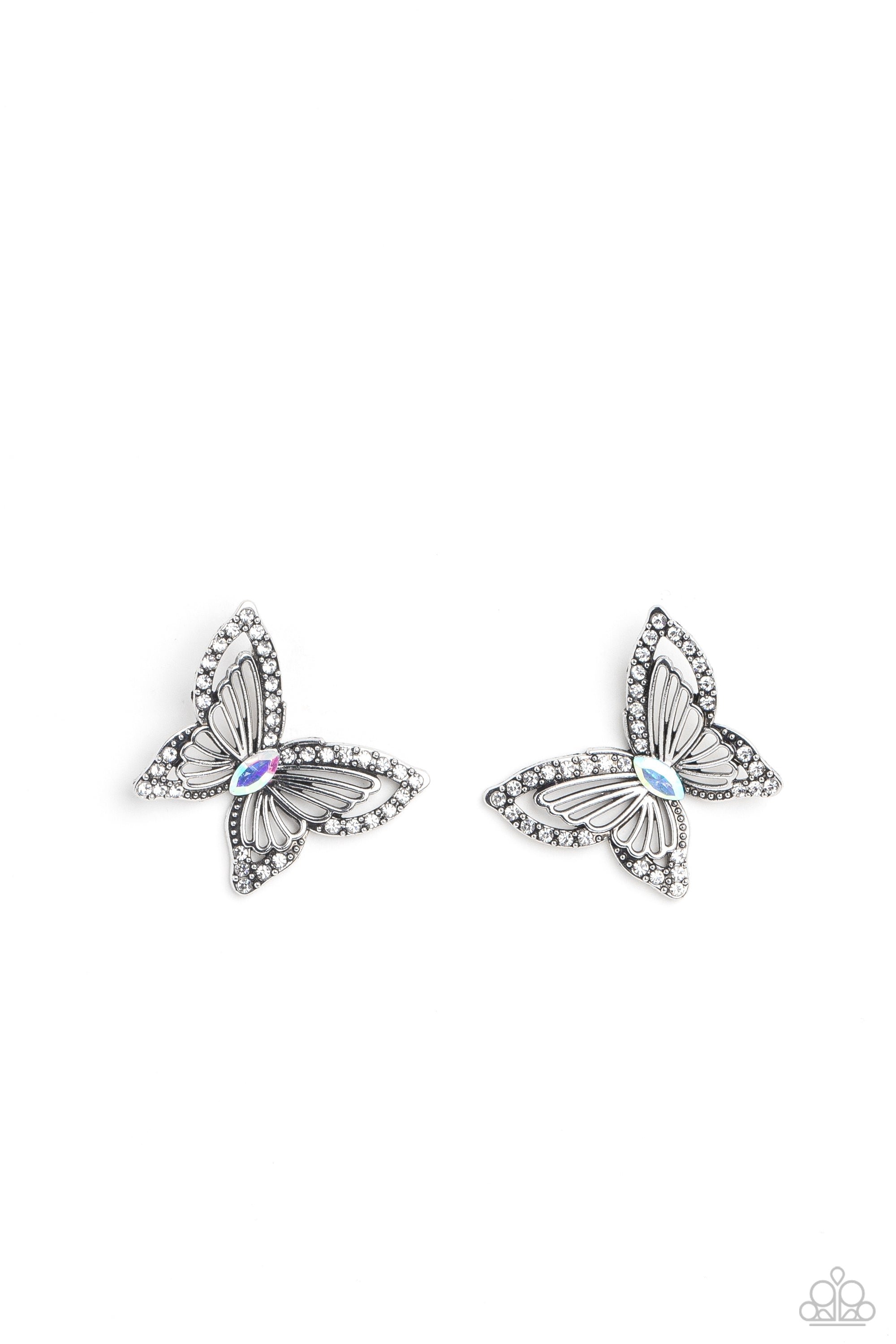 Wispy Wings Multi & White Gem Butterfly Earrings - Paparazzi Accessories- lightbox - CarasShop.com - $5 Jewelry by Cara Jewels
