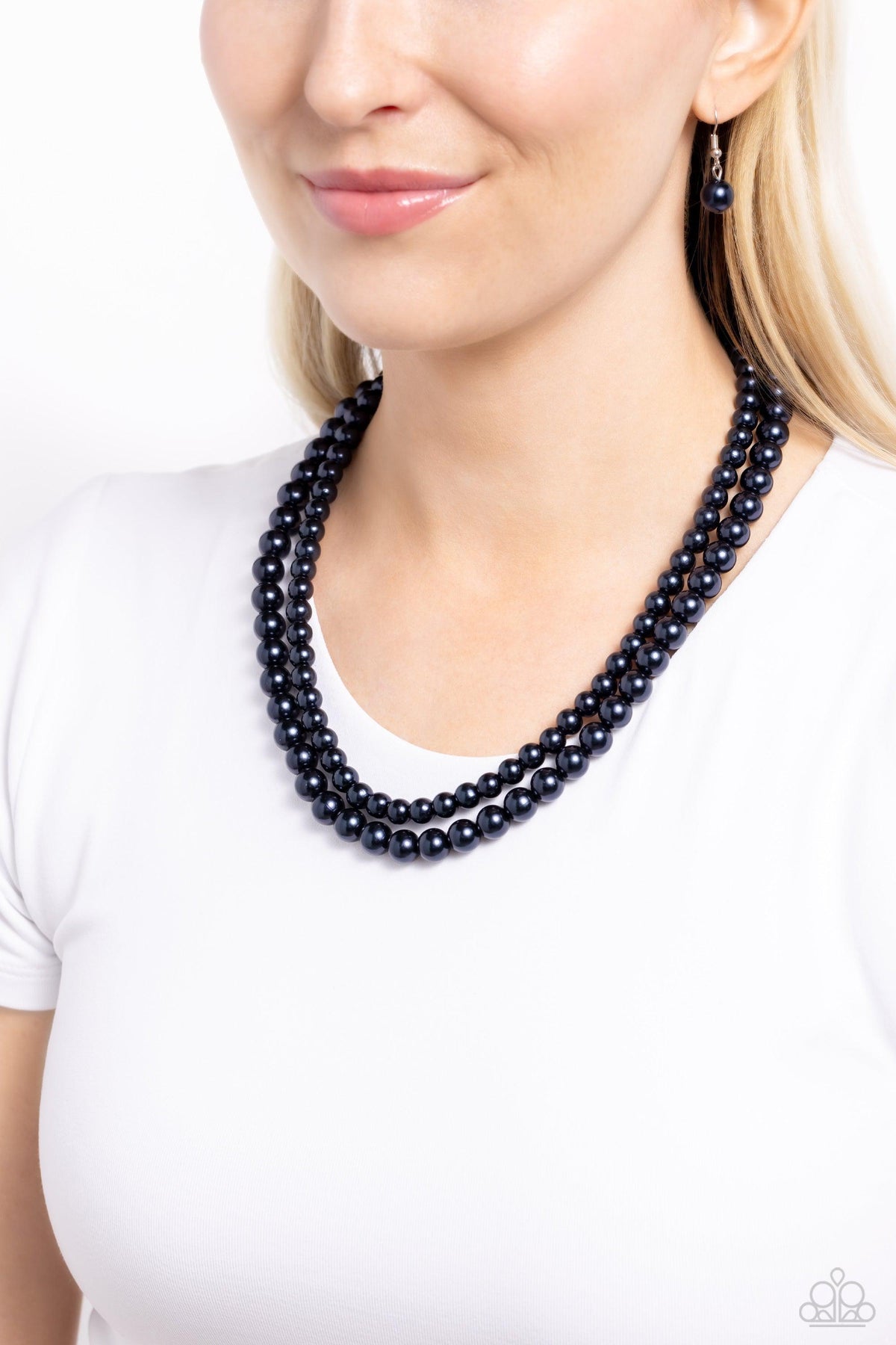Woman Of The Century Blue Pearl Necklace - Paparazzi Accessories-on model - CarasShop.com - $5 Jewelry by Cara Jewels