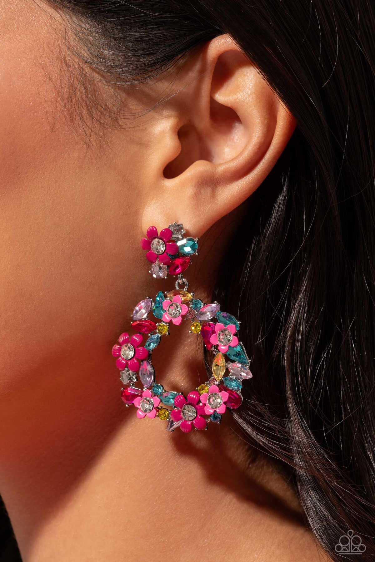 Wreathed in Wildflowers Multi Post Earrings - Paparazzi Accessories-on model - CarasShop.com - $5 Jewelry by Cara Jewels