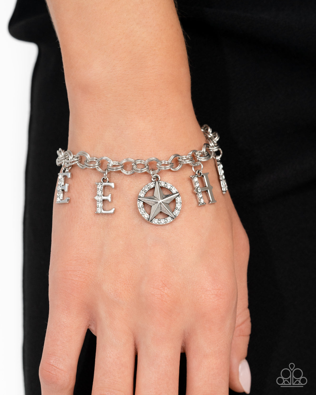 Yeehaw Yell White Charm Bracelet - Paparazzi Accessories-on model - CarasShop.com - $5 Jewelry by Cara Jewels