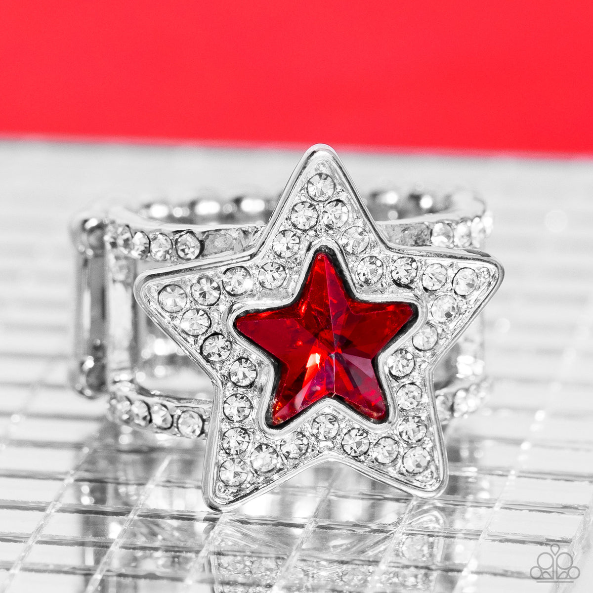 One Nation Under Sparkle Red Rhinestone Star Ring - Paparazzi Accessories