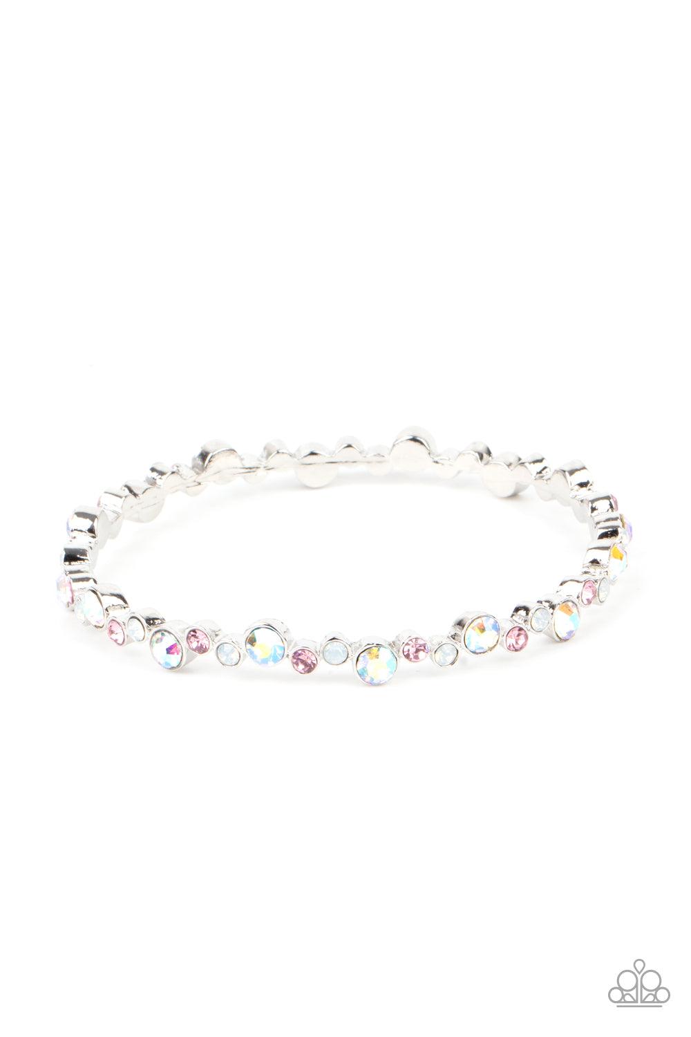 Twinkly Trendsetter Multi Pink, White and Iridescent Rhinestone Bangle Bracelet - Paparazzi Accessories- lightbox - CarasShop.com - $5 Jewelry by Cara Jewels