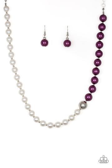 5th Avenue A-Lister Purple and White Pearl Necklace - Paparazzi Accessories - lightbox -CarasShop.com - $5 Jewelry by Cara Jewels