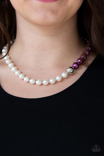 5th Avenue A-Lister Purple and White Pearl Necklace - Paparazzi Accessories - model -CarasShop.com - $5 Jewelry by Cara Jewels