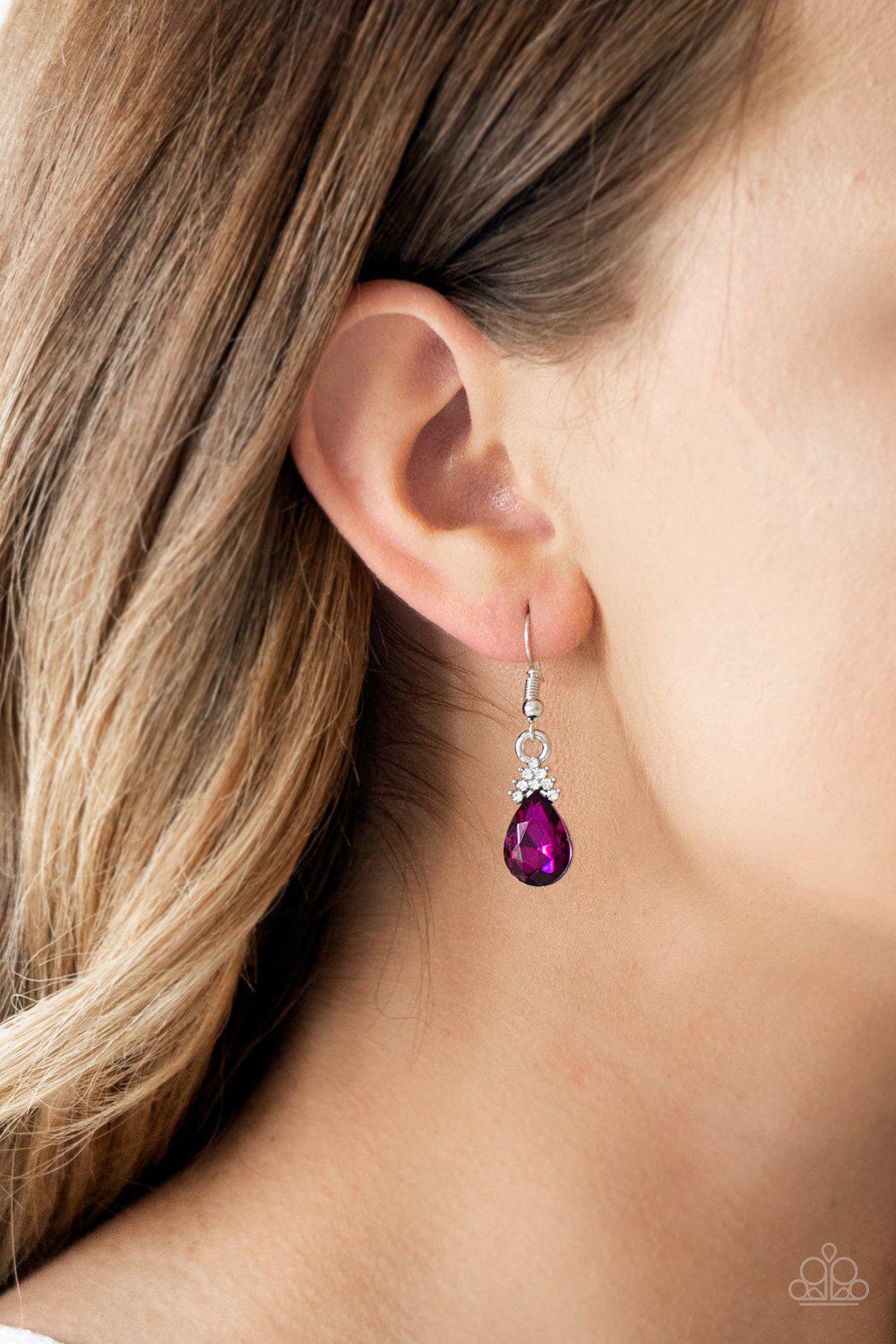 5th Avenue Fireworks Pink Rhinestone Earrings - Paparazzi Accessories - model -CarasShop.com - $5 Jewelry by Cara Jewels