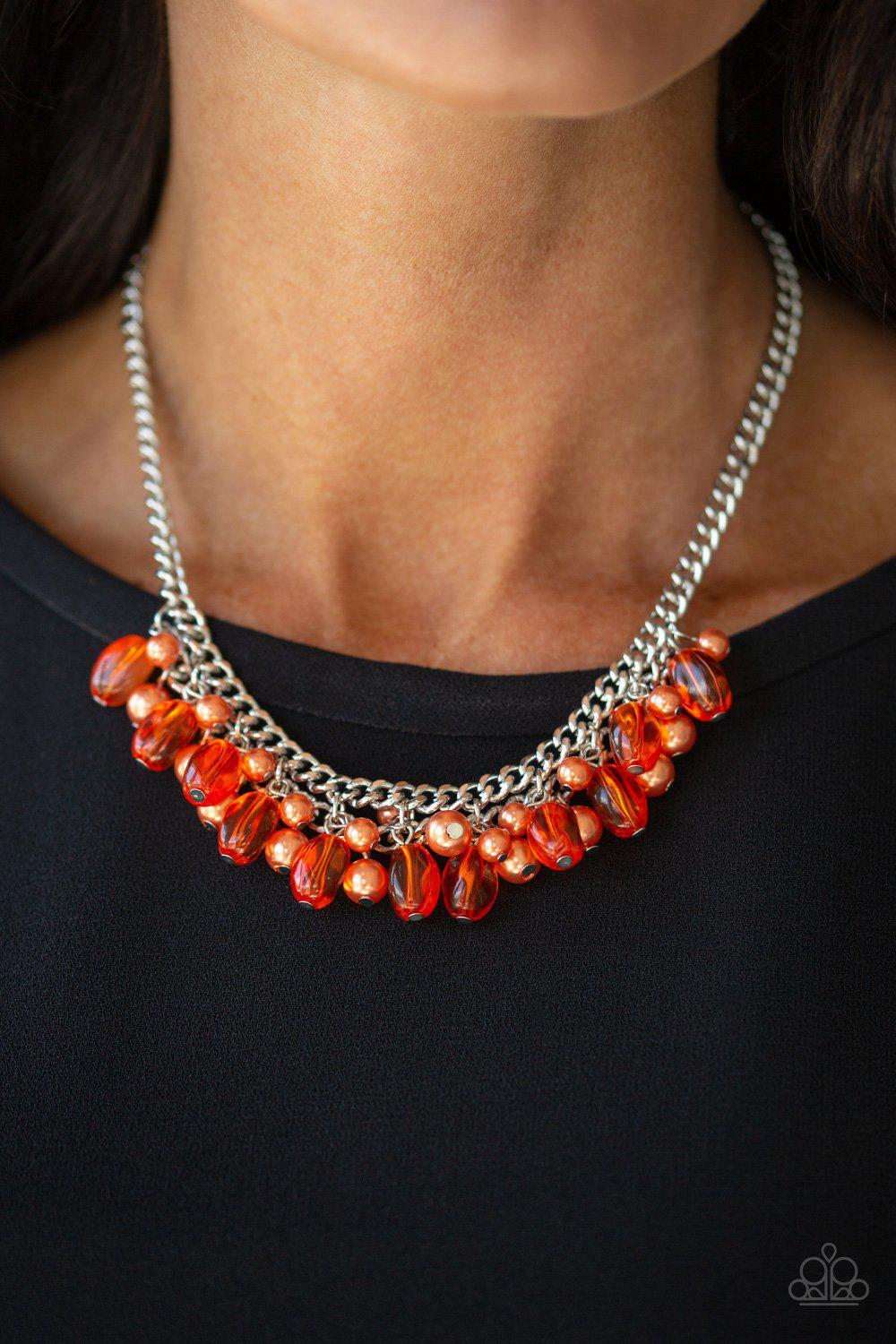 5th Avenue Flirtation Orange and Silver Necklace - Paparazzi Accessories-CarasShop.com - $5 Jewelry by Cara Jewels