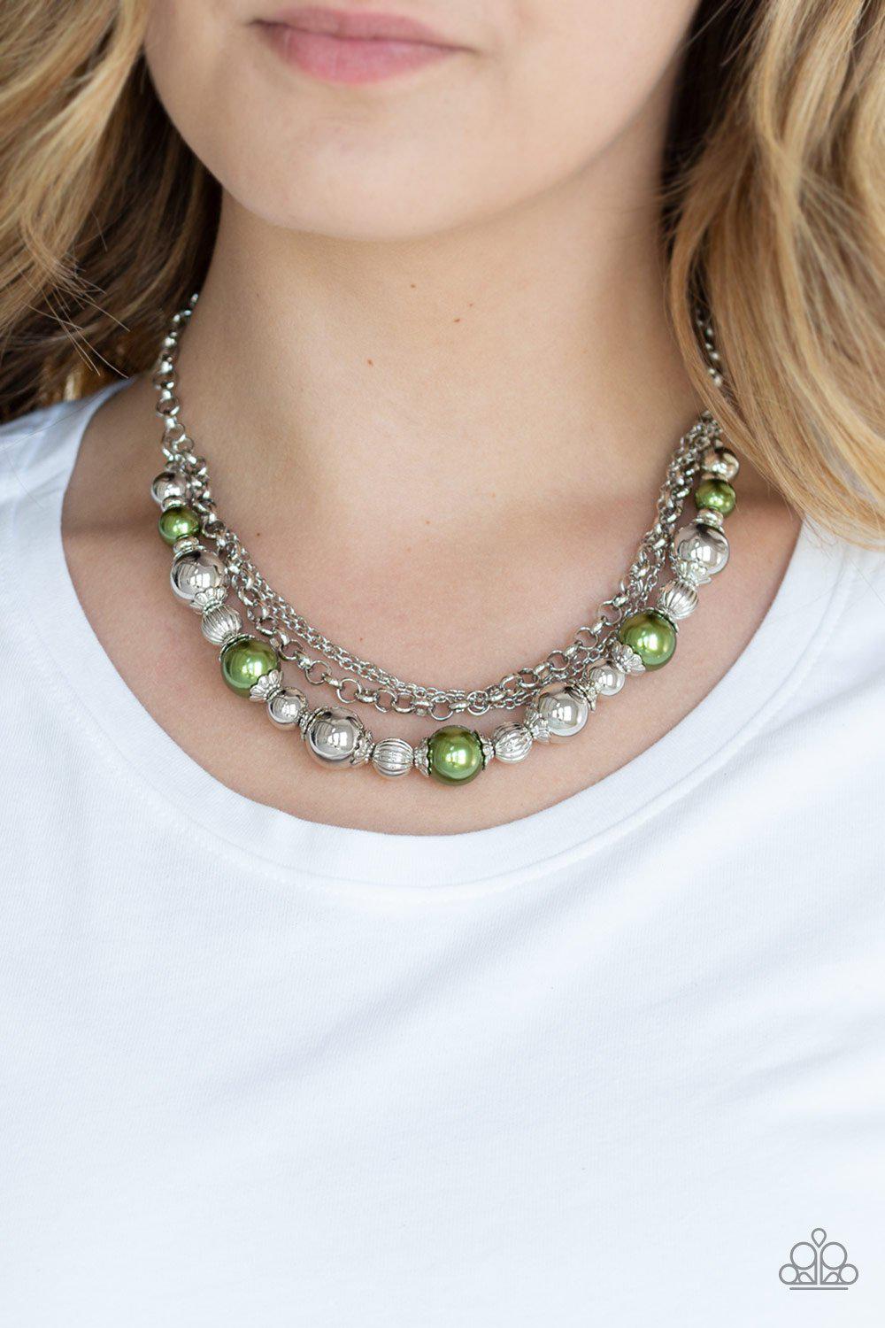 5th Avenue Romance Green and Silver Necklace - Paparazzi Accessories-CarasShop.com - $5 Jewelry by Cara Jewels