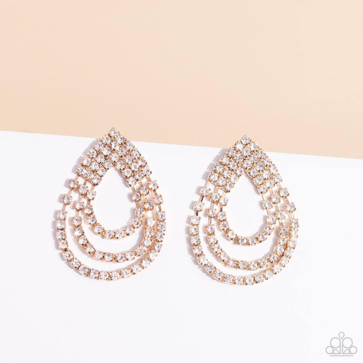 Take a POWER Stance Gold &amp; White Rhinestone Earrings - Paparazzi Accessories