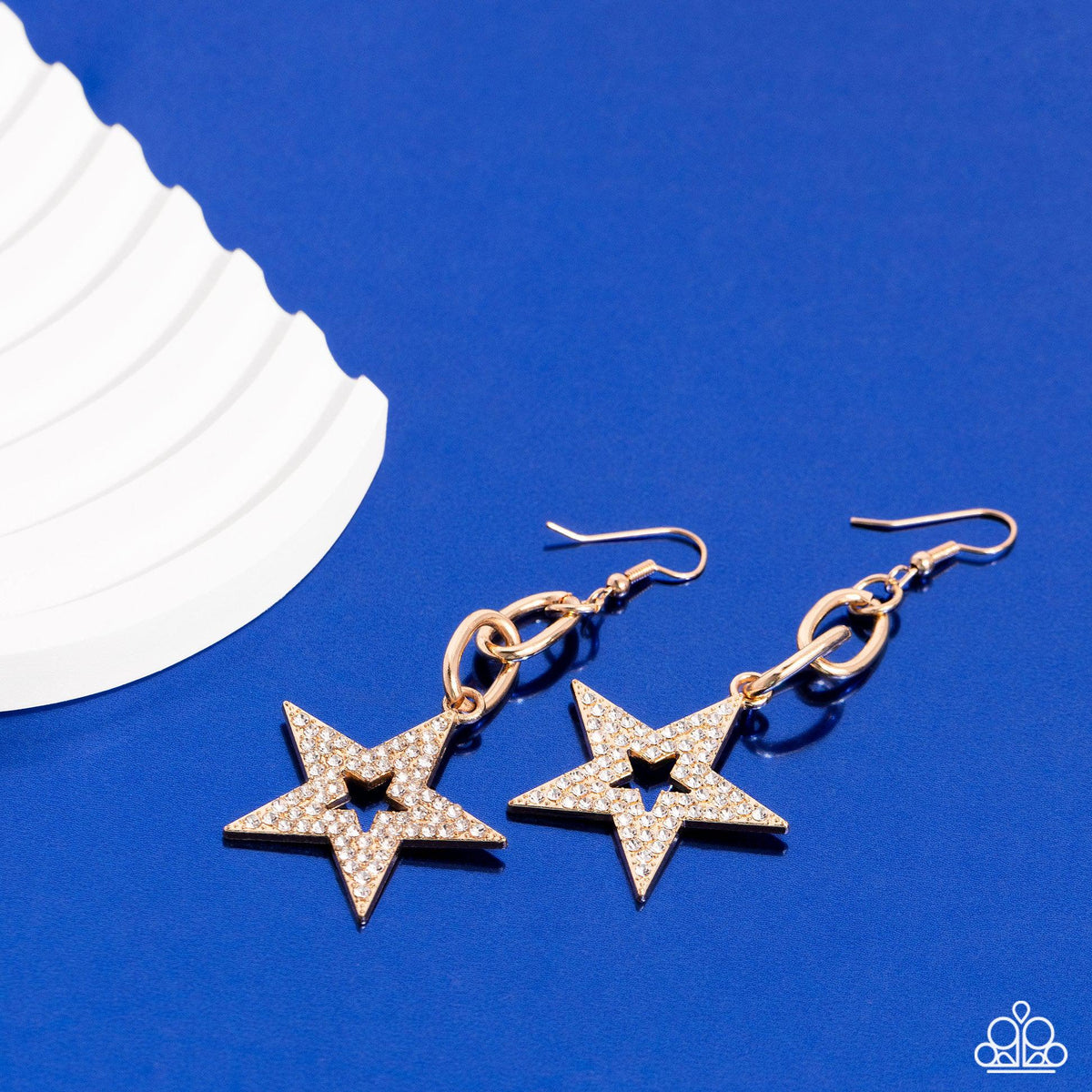 Cosmic Celebrity Gold &amp; White Rhinestone Star Earrings - Paparazzi Accessories