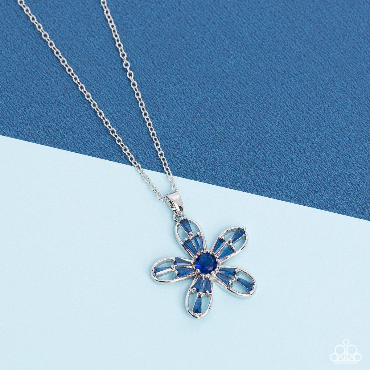 Botanical Ballad Blue Rhinestone Flower Necklace - Paparazzi Accessories
