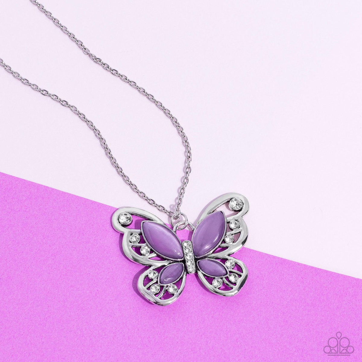 Wings Of Whimsy Purple Cat&#39;s Eye Stone Butterfly Necklace - Paparazzi Accessories