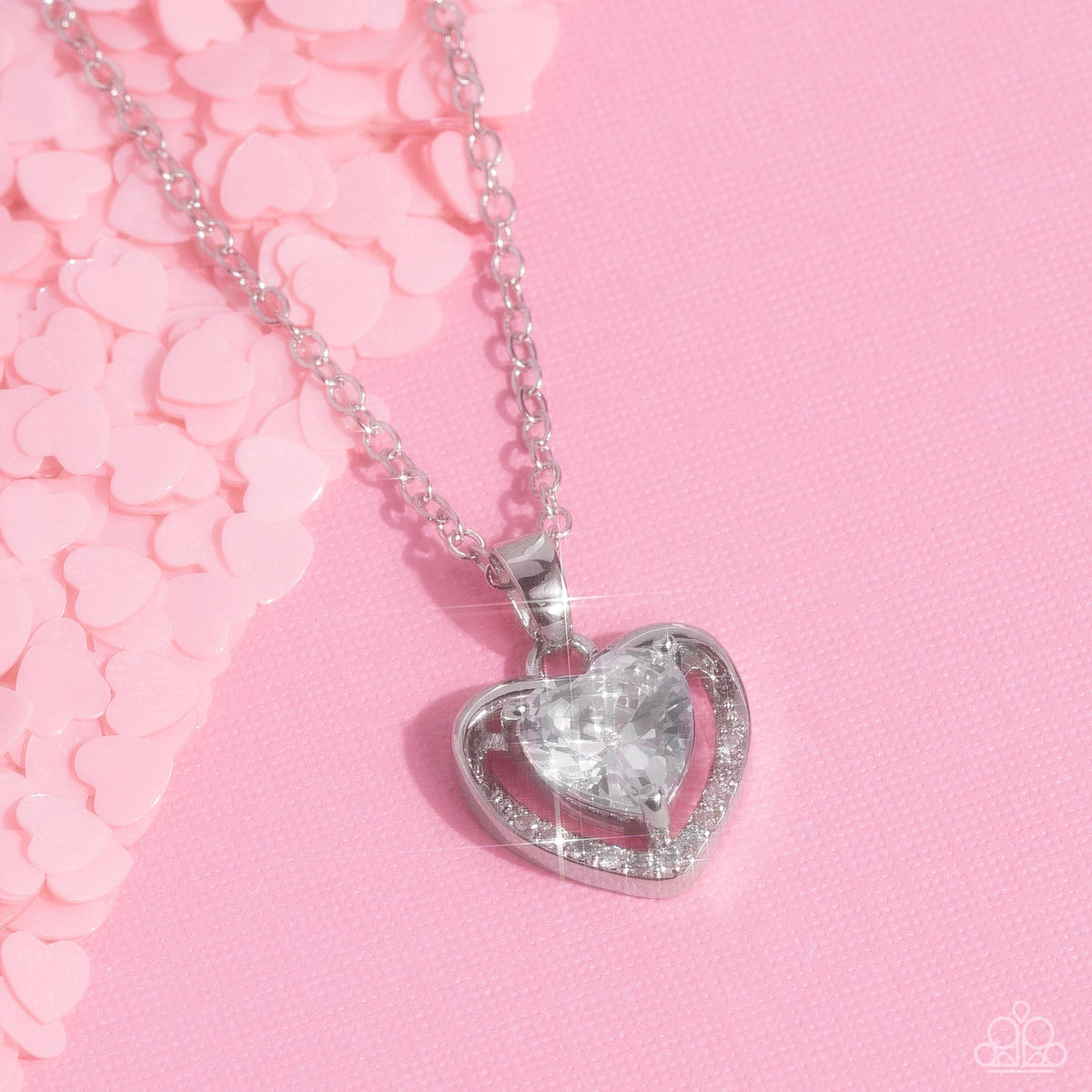 Effulgently Engaged White Rhinestone Heart Necklace - Paparazzi Accessories