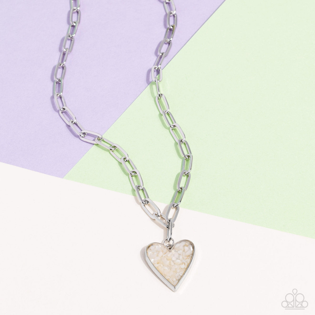 Kiss and SHELL White Heart Necklace - Paparazzi Accessories