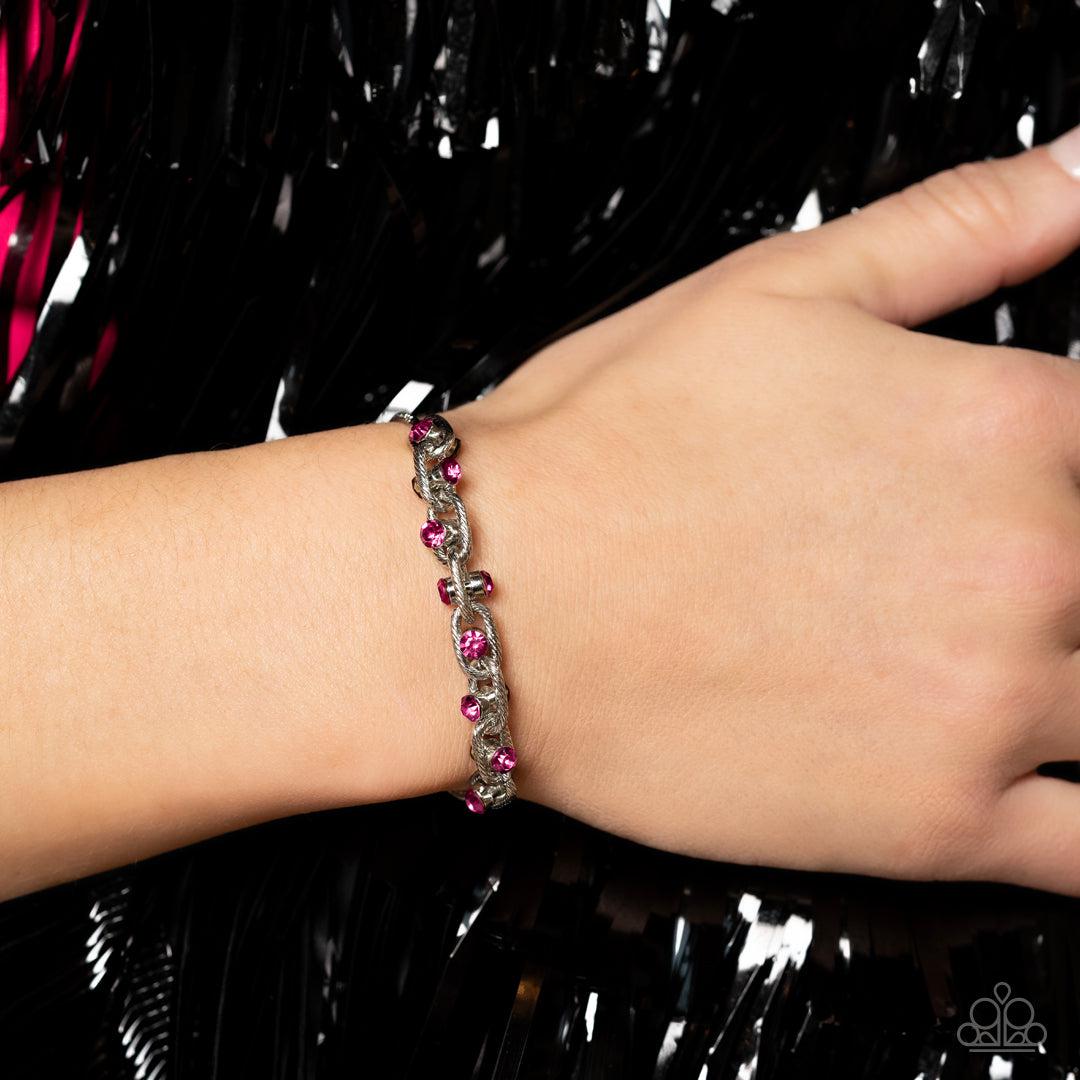 Intertwined Illusion Pink Rhinestone Slide Bracelet - Paparazzi Accessories