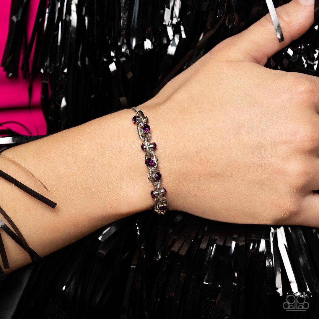 Intertwined Illusion Purple Rhinestone Slide Bracelet - Paparazzi Accessories