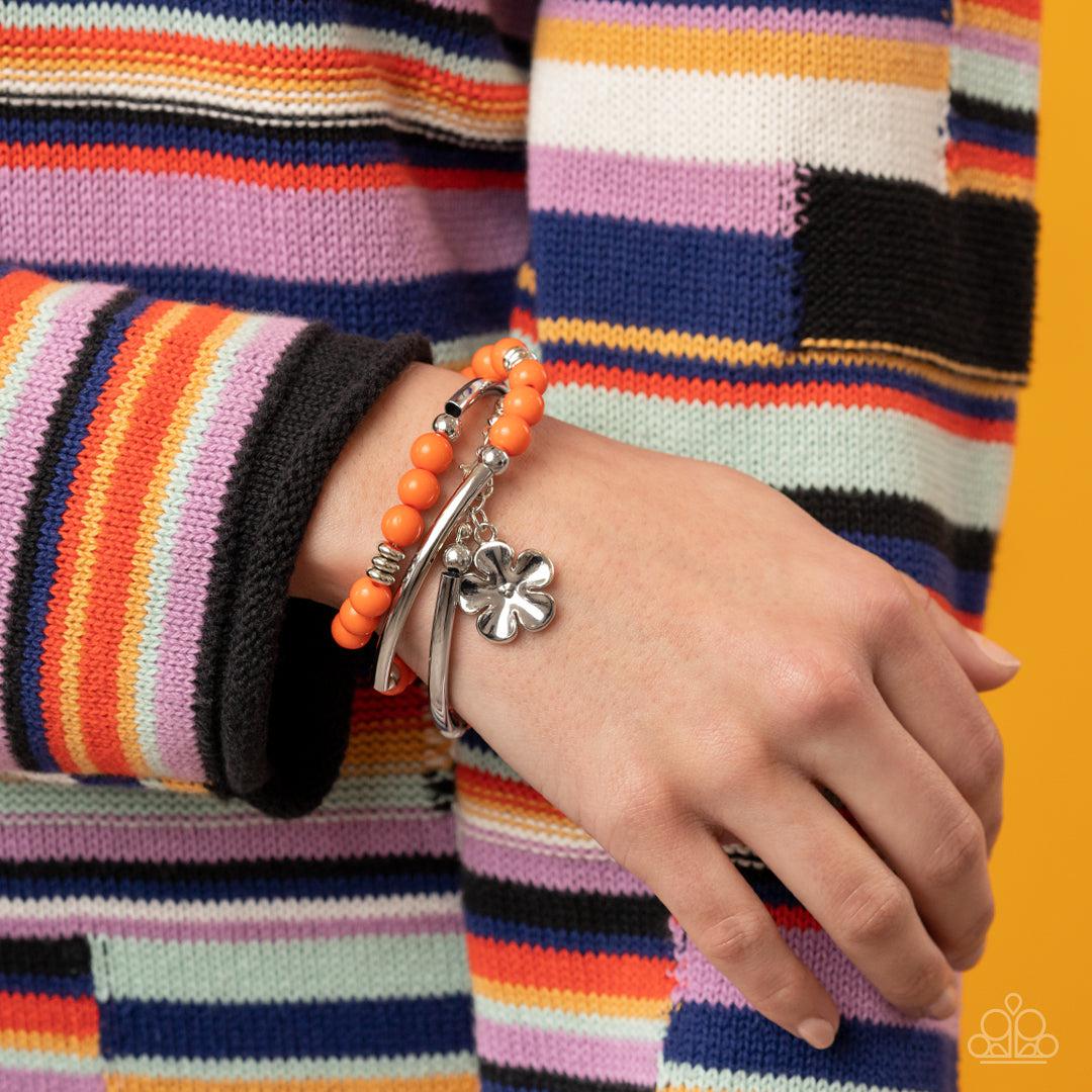 Off the WRAP Orange Floral Coil Bracelet - Paparazzi Accessories