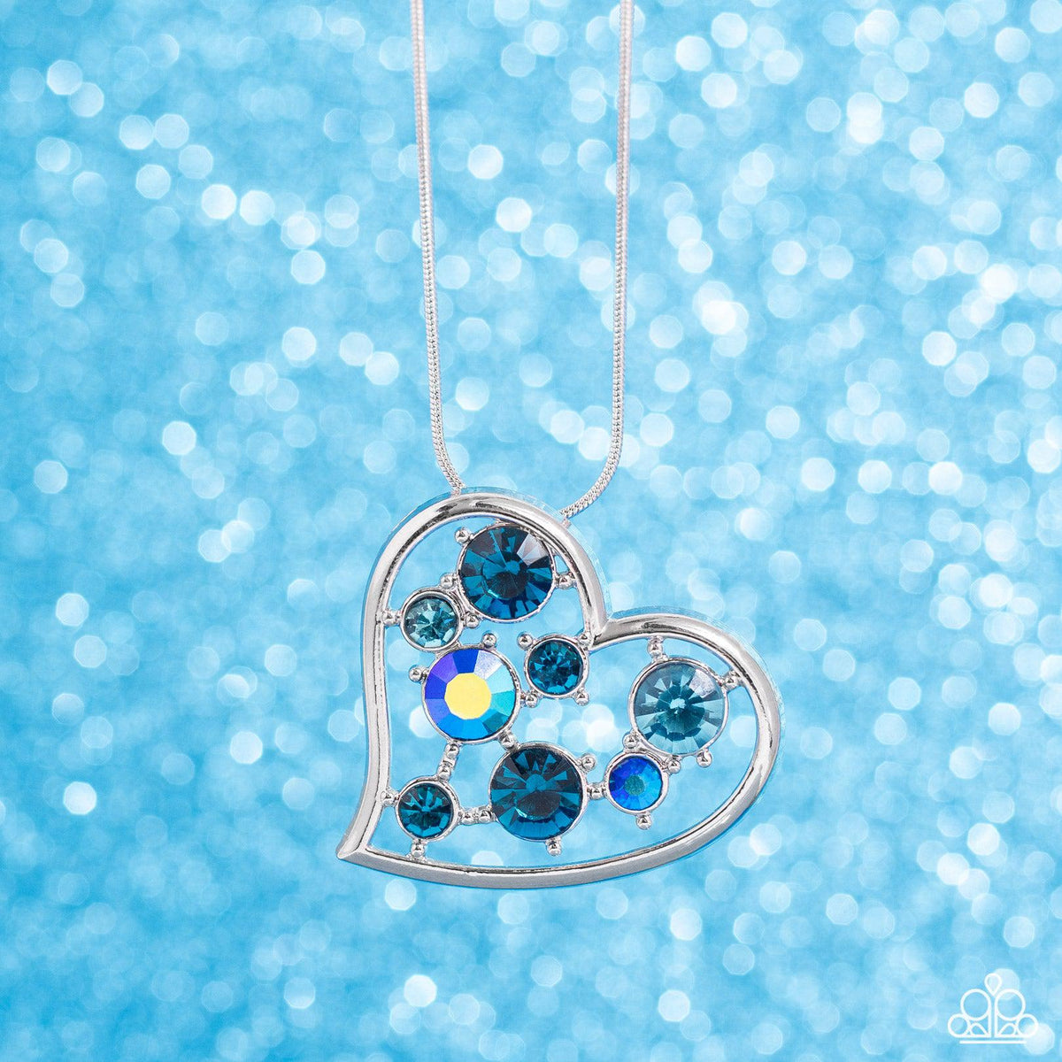 Romantic Recognition Blue Rhinestone Heart Necklace - Paparazzi Accessories