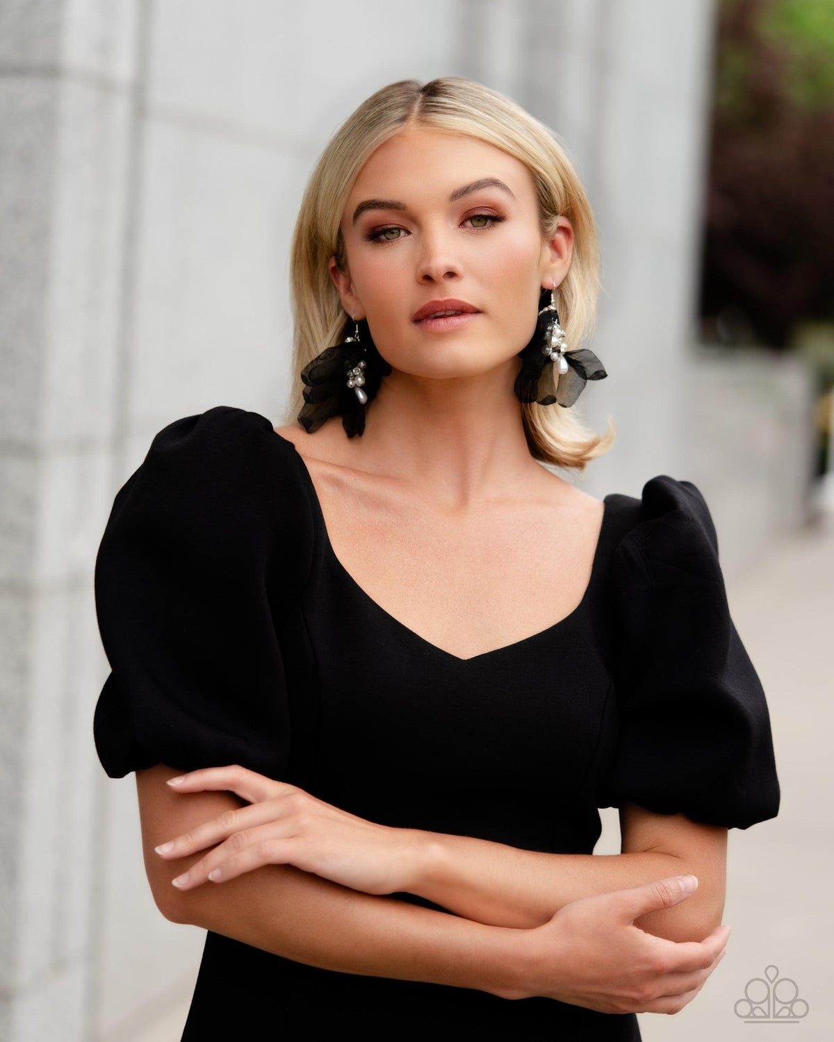 Cosmopolitan Charisma Black Silk Petal Earrings - Paparazzi Accessories