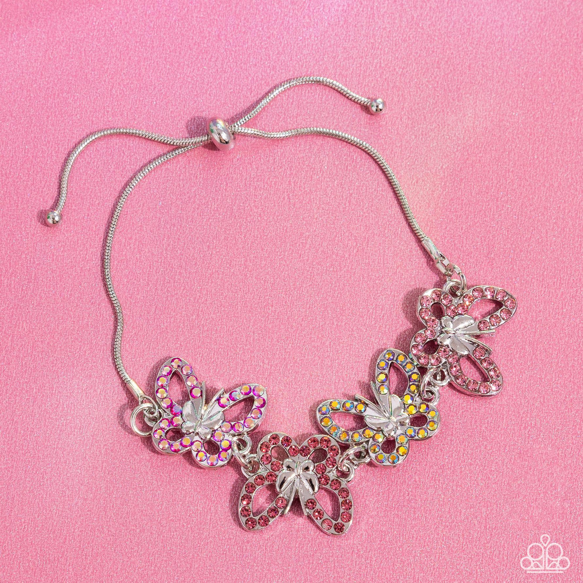 Butterfly Belonging Pink &amp; Iridescent Rhinestone Bracelet - Paparazzi Accessories