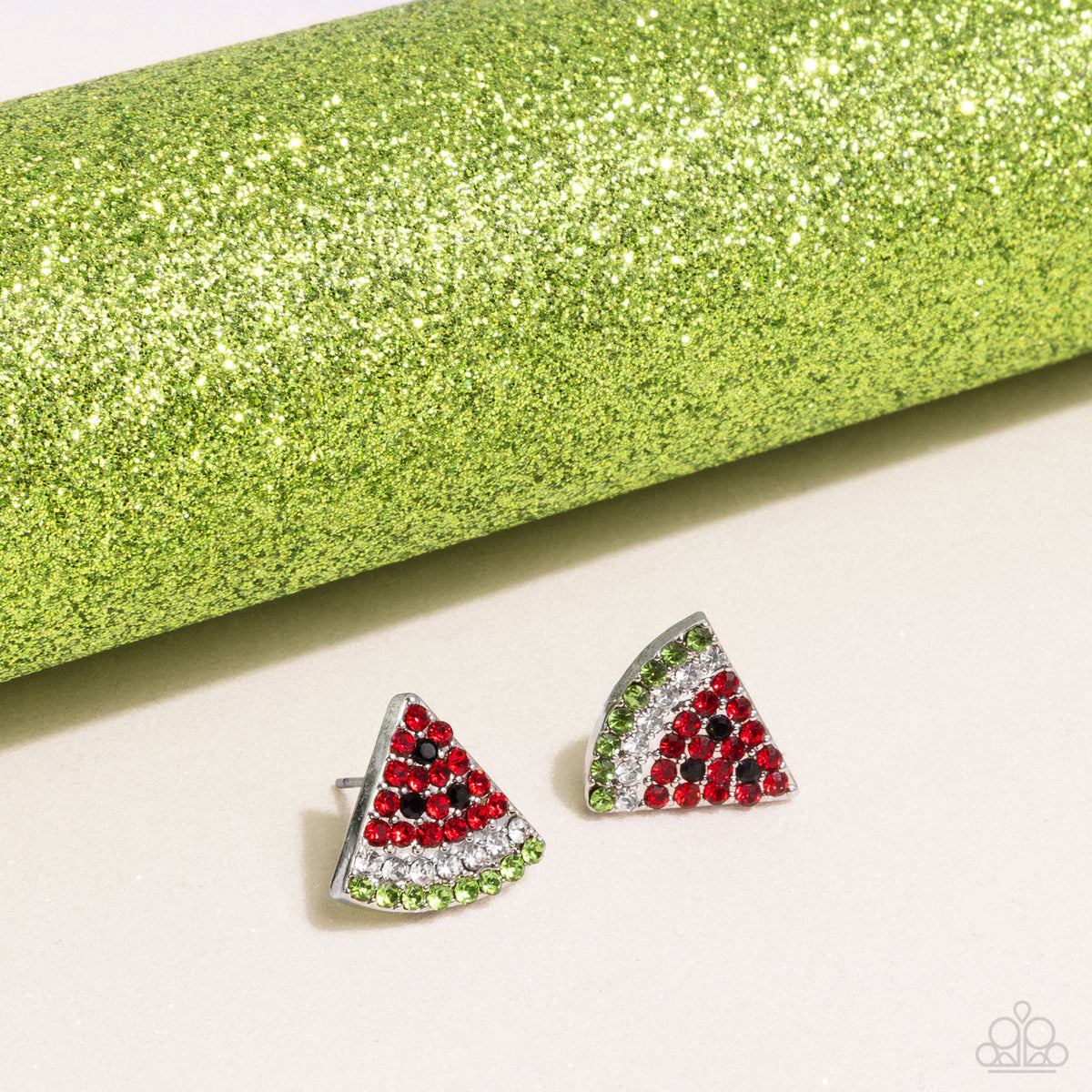 Watermelon Slice Red Rhinestone Earrings - Paparazzi Accessories